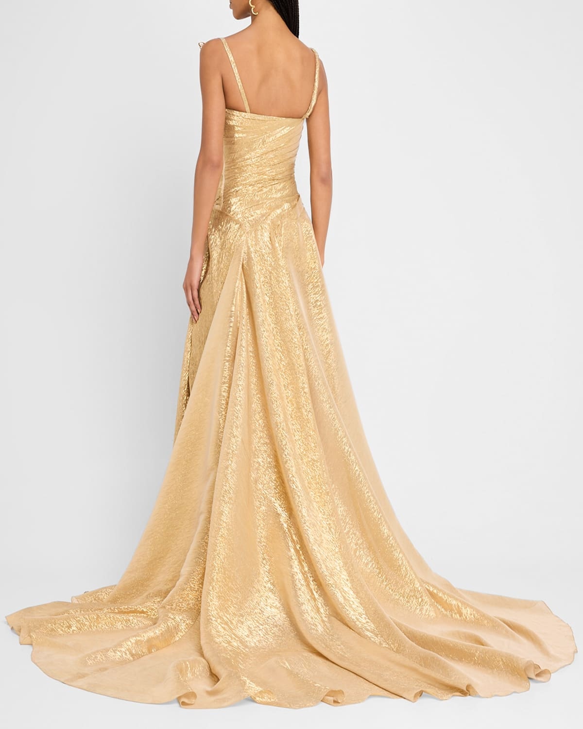 Butterfly Cowl-Neck Lame Gown With Slit - 3