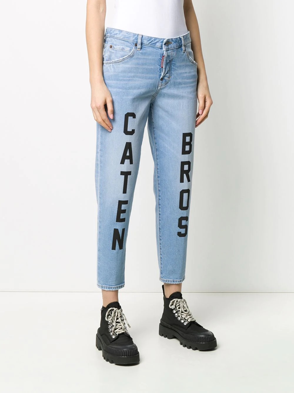 slogan printed cropped trousers - 3