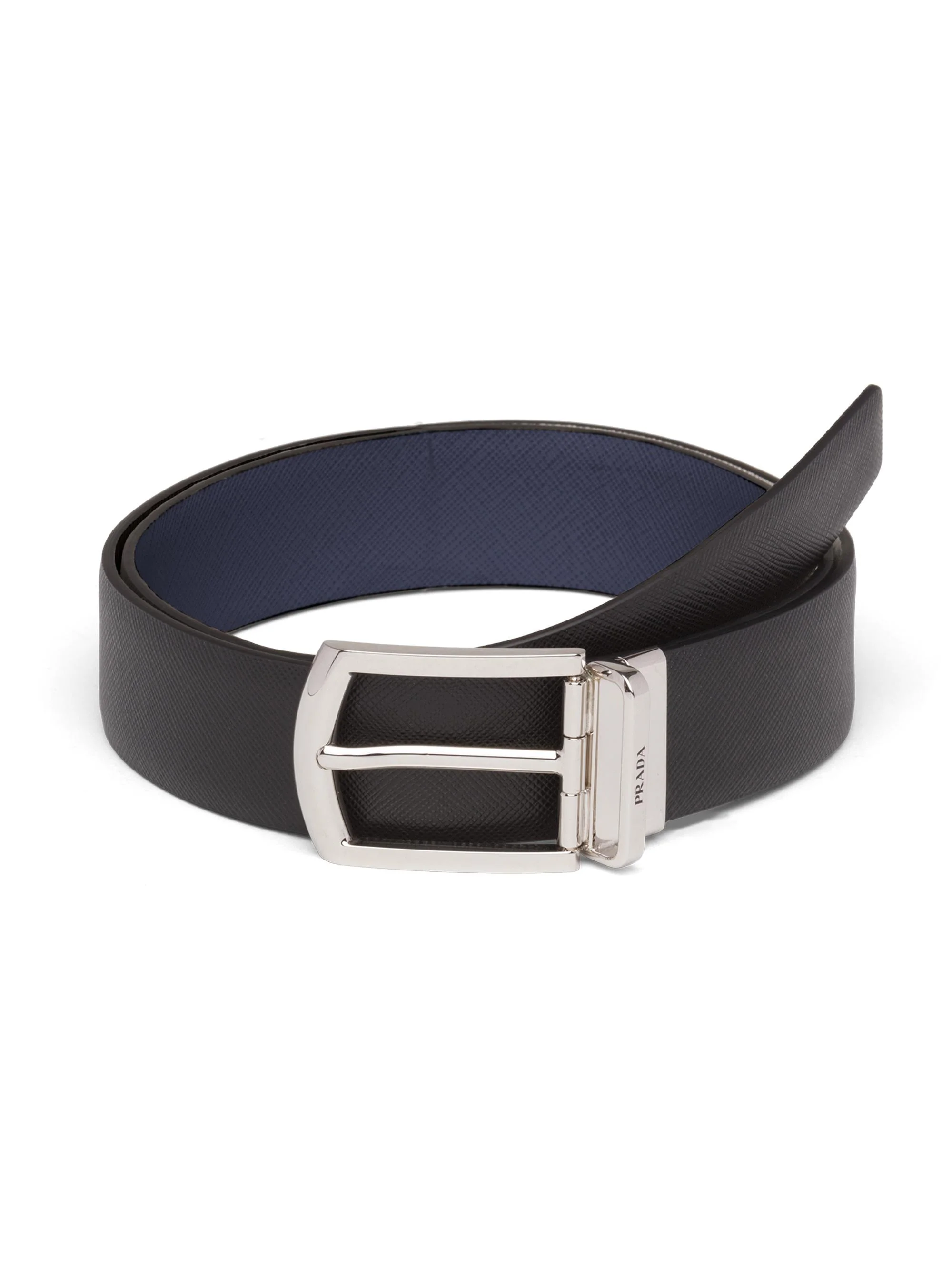 Men's Reversible Saffiano Leather Belt - Black Blue - 1