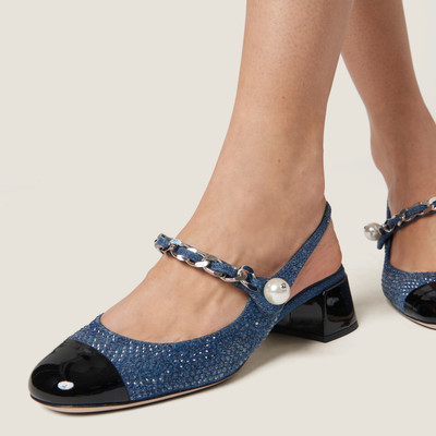 Miu Miu Denim and patent leather slingback pumps with artificial crystals outlook