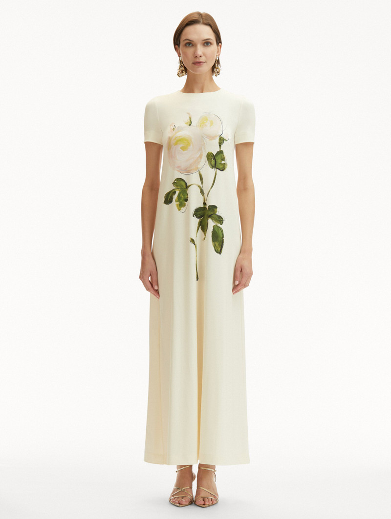 Oscar de la Renta PAINTED ROSES JERSEY MAXI DRESS outlook
