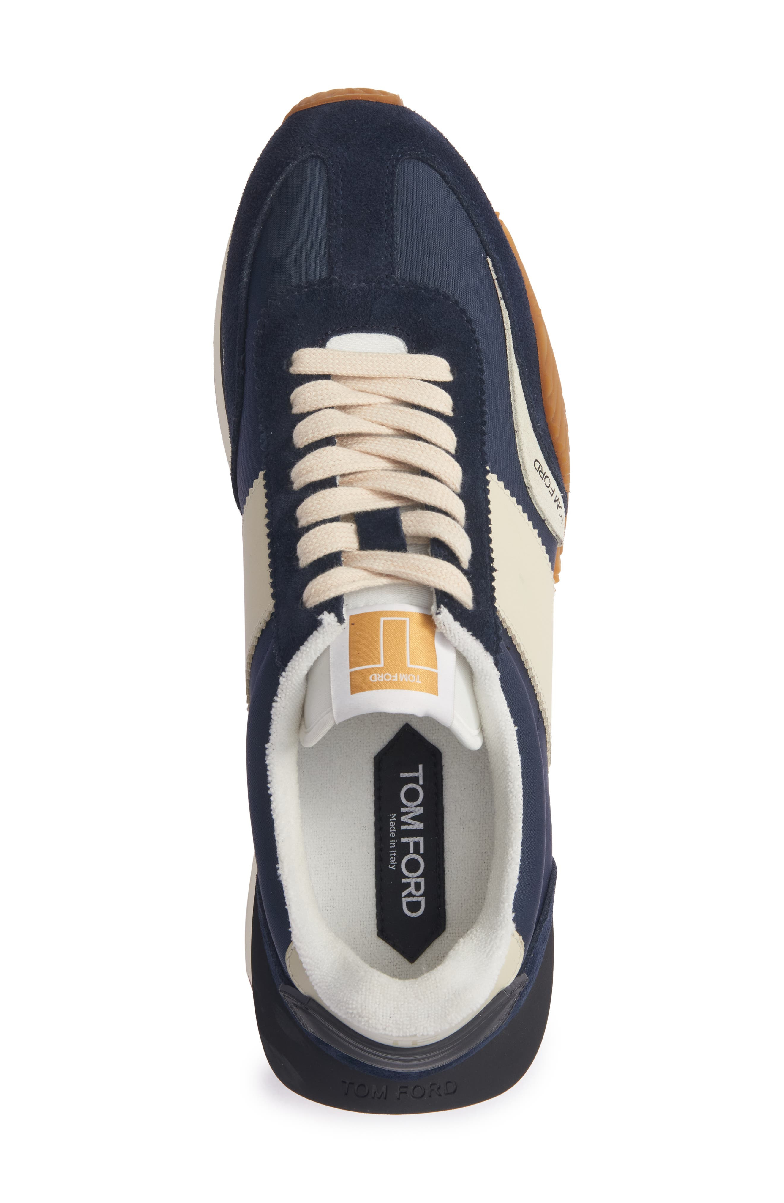 TOM FORD James Mixed Media Low Top Sneaker in Midnight Blue/Beige/Cream at Nordstrom - 5