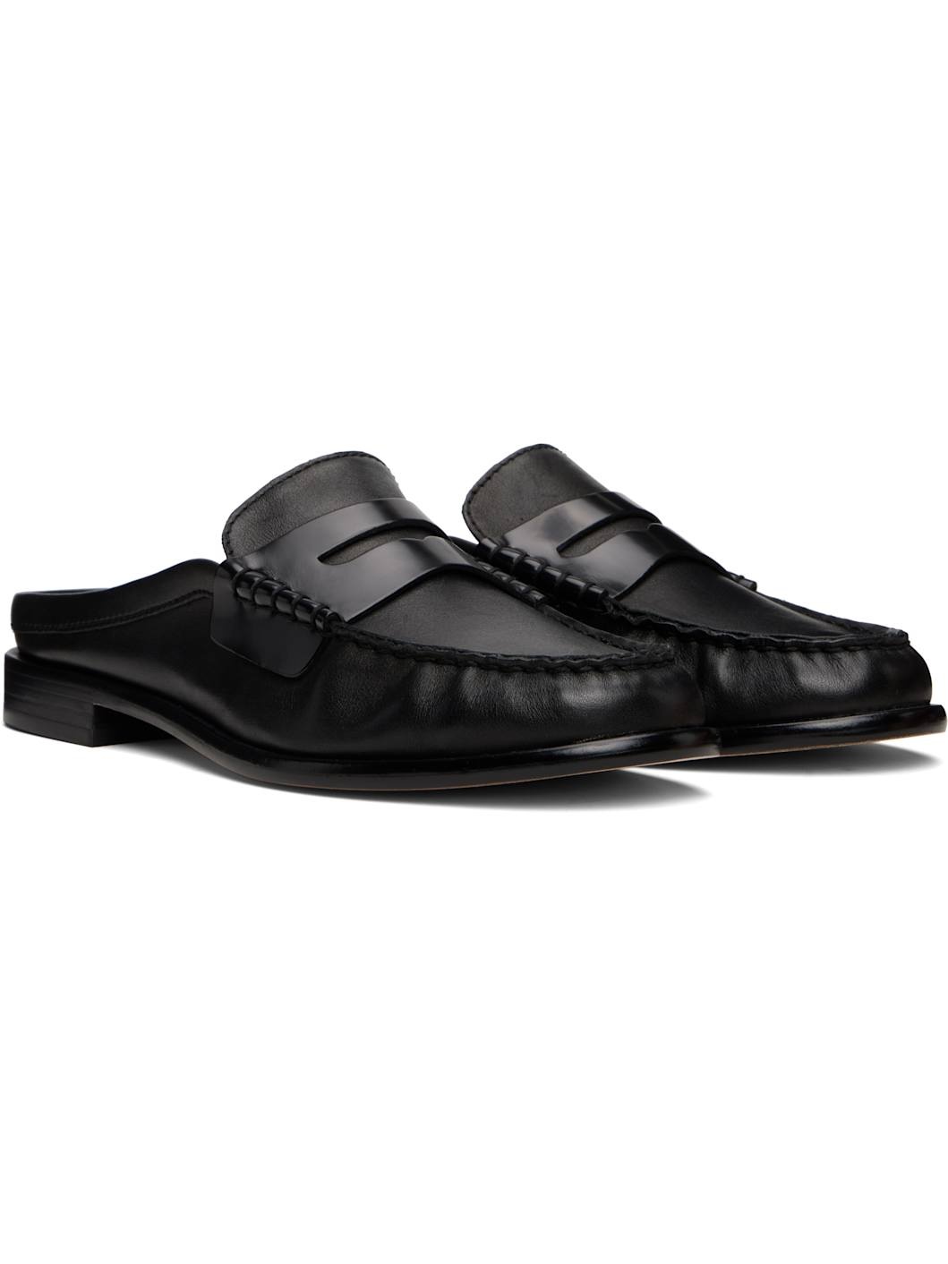 Black Carter Leather Mule Loafers - 4