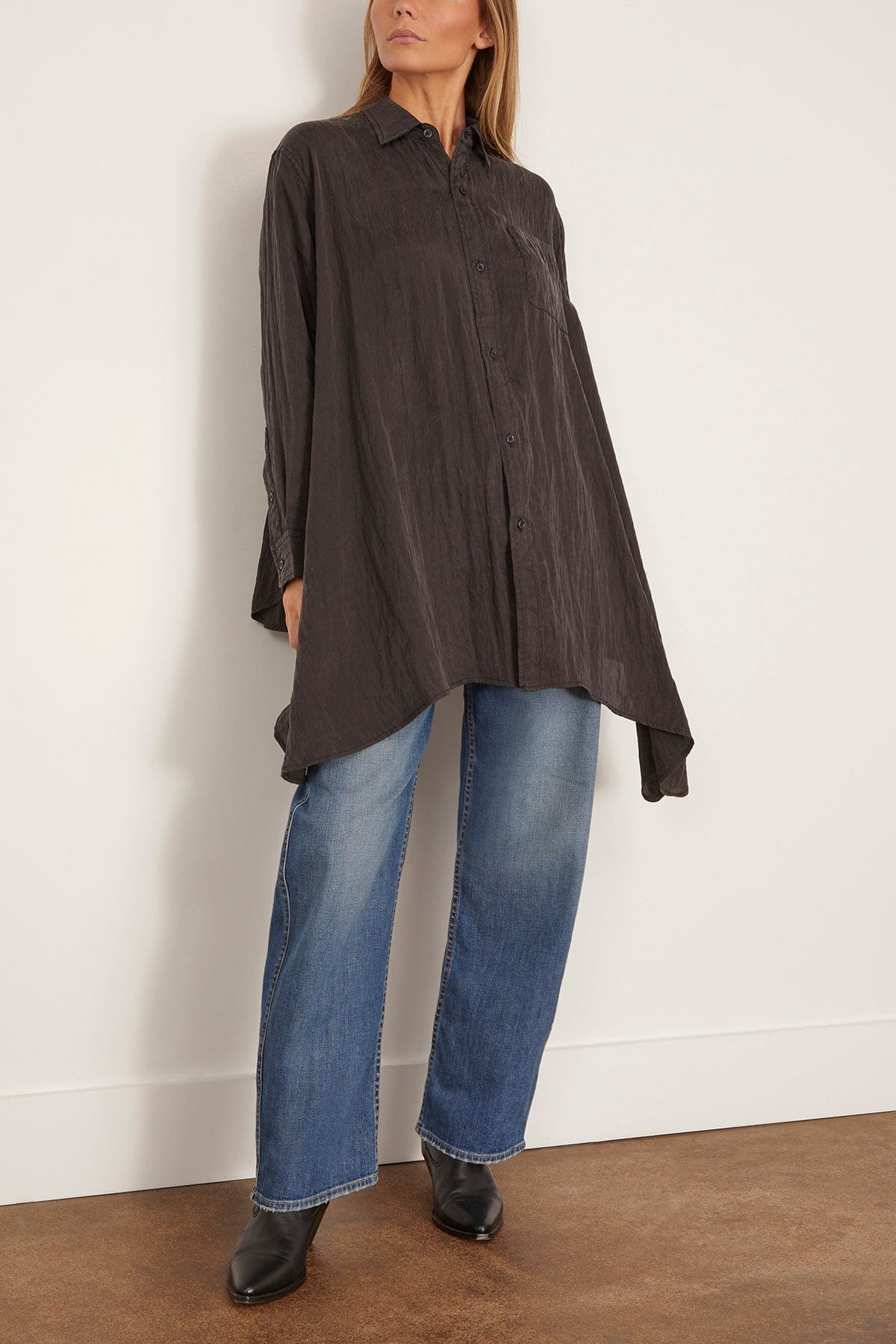 Draped Front Shirt in Black - 3
