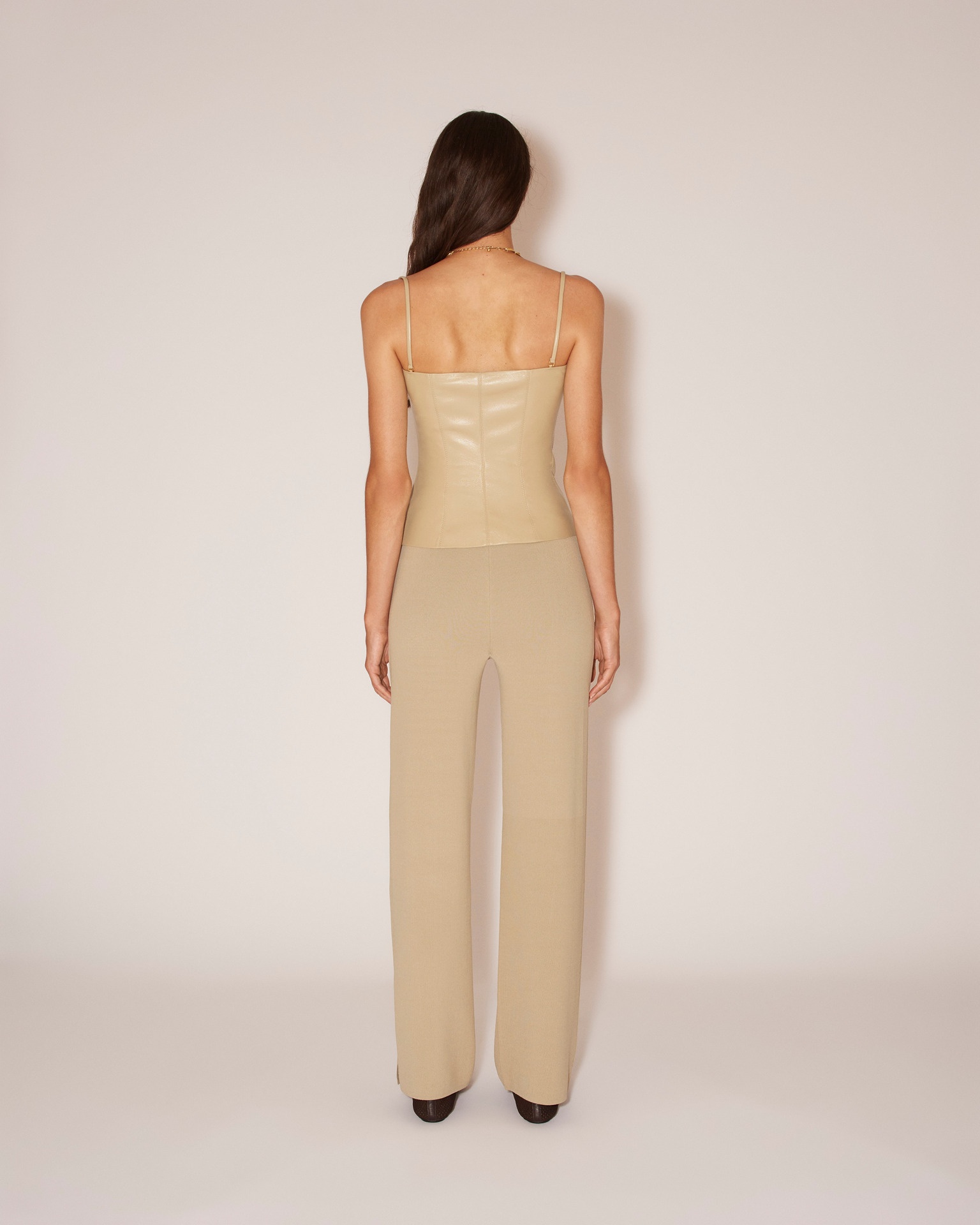 DOMINO - Compact viscose wide leg ankle split pants - Pebble - 4