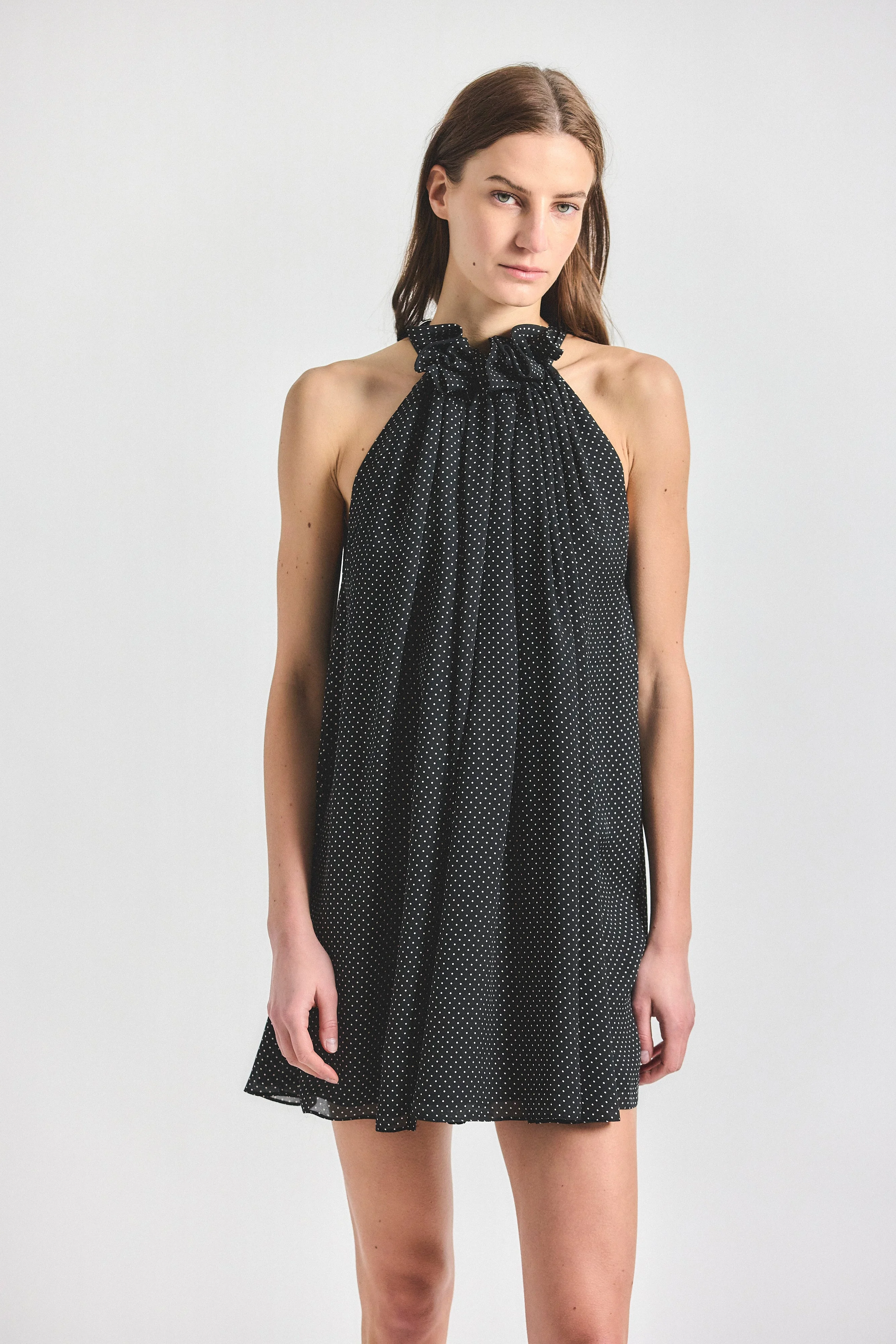 SADIE TRAPEZE MINI DRESS - BLACK/MARSHMALLOW - 1