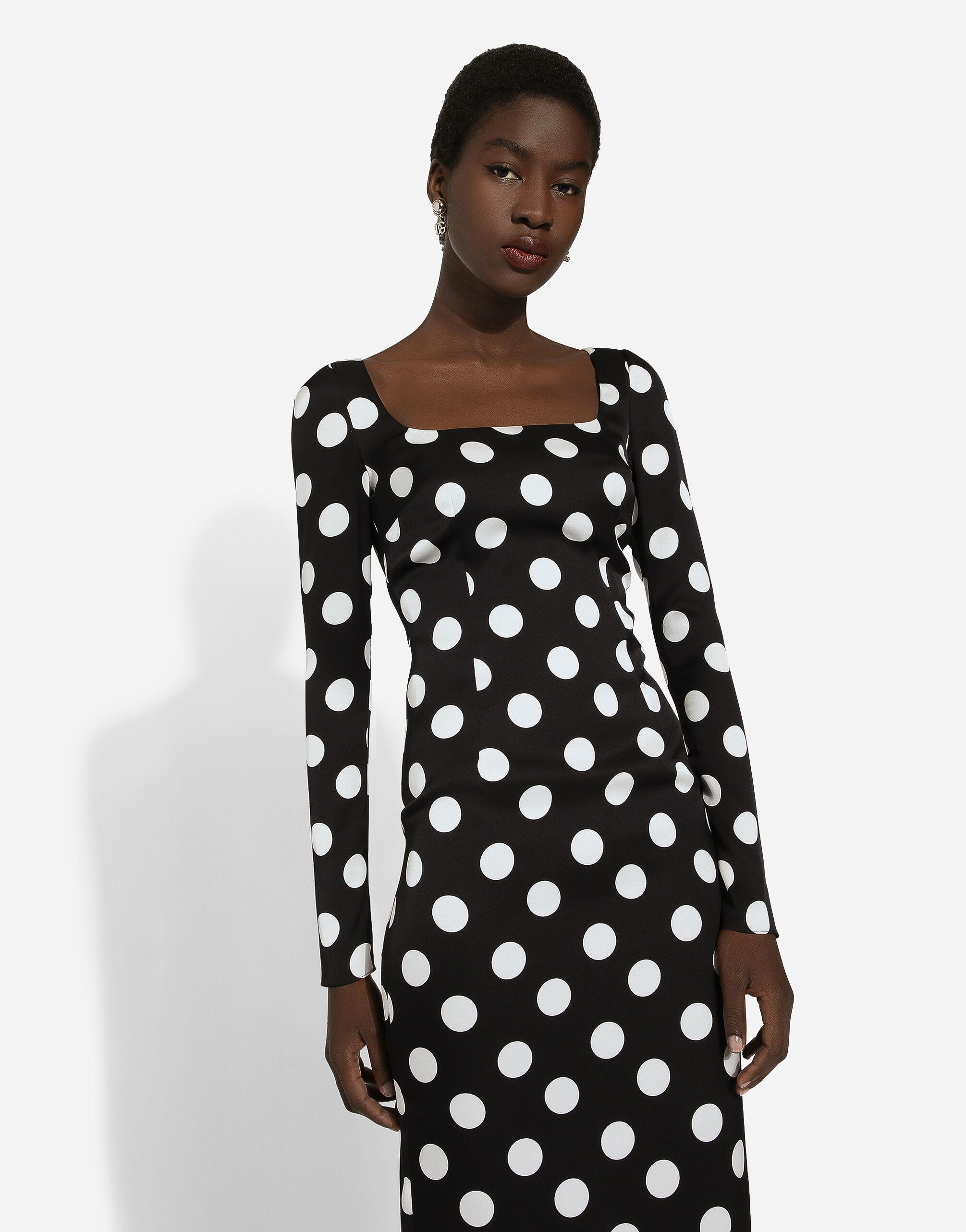 Charmeuse sheath dress with macro polka-dot print - 4
