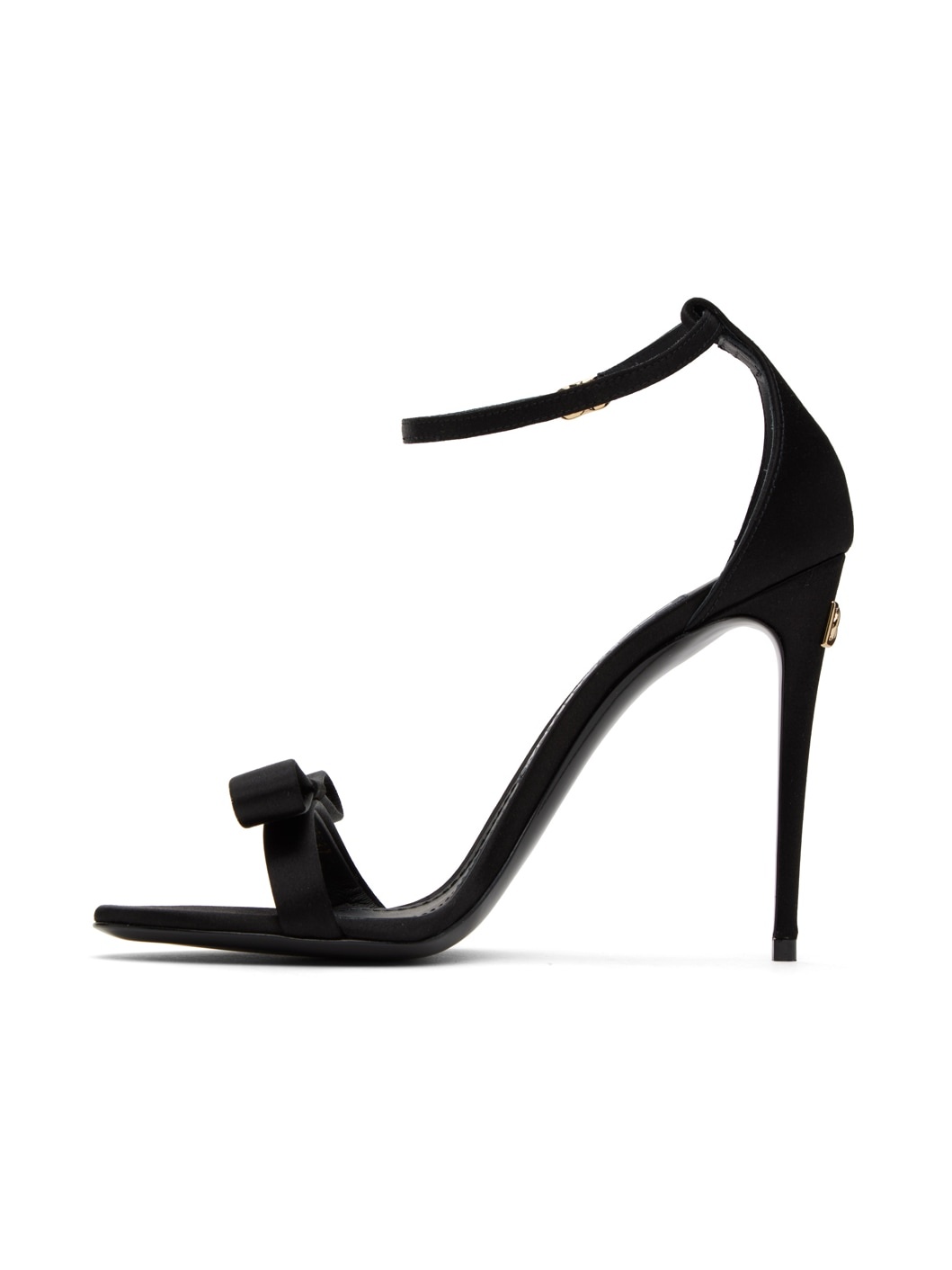 Black Satin Bow Heeled Sandals - 3