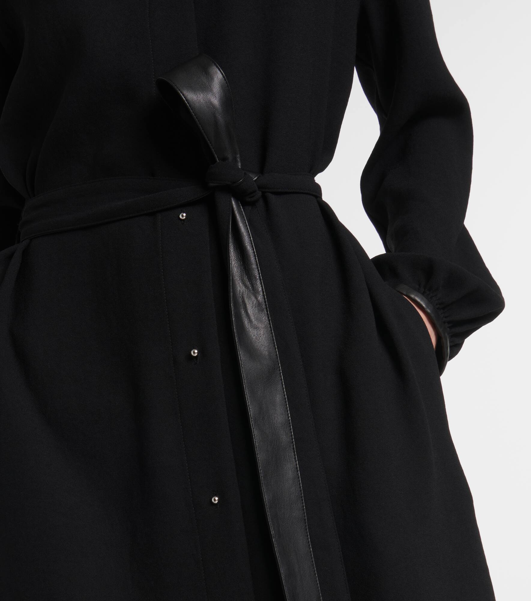 Faux leather-trimmed shirt dress - 5