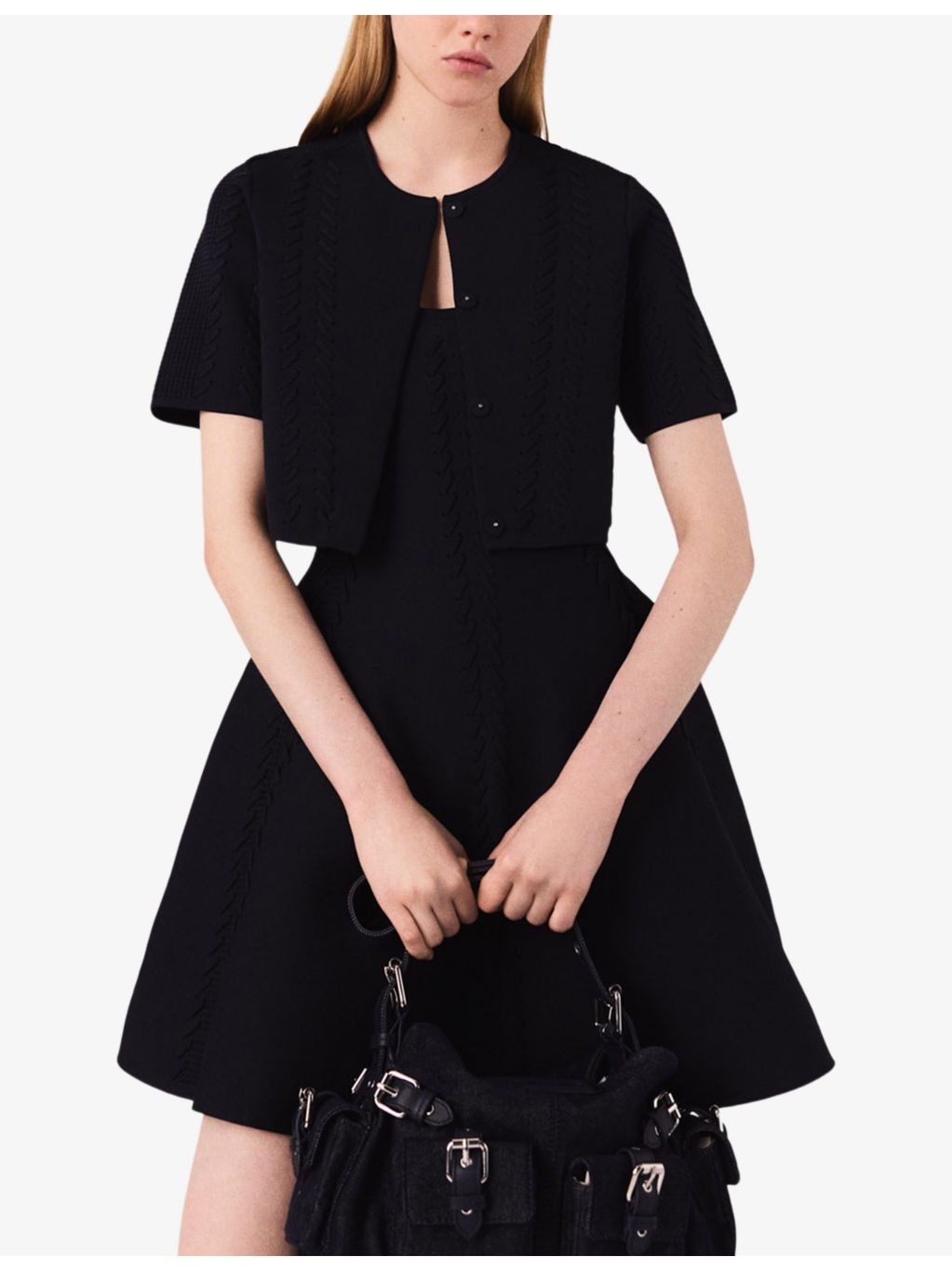Cropped Round-Neck Short-Sleeve Knitted Cardigan - 3