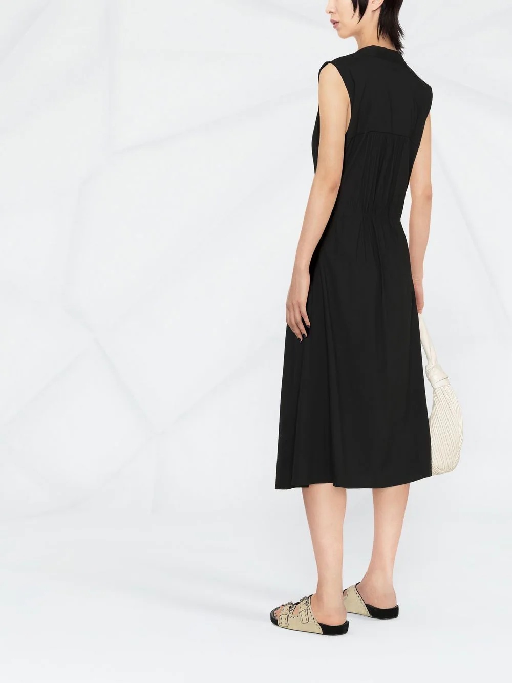 shirred band collar dress - 4