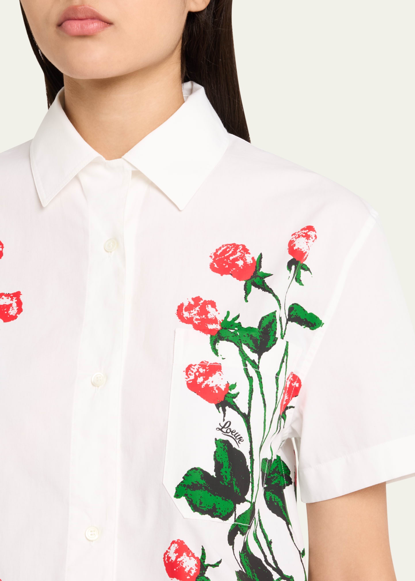 Flower Print Poplin Cropped Shirt - 5
