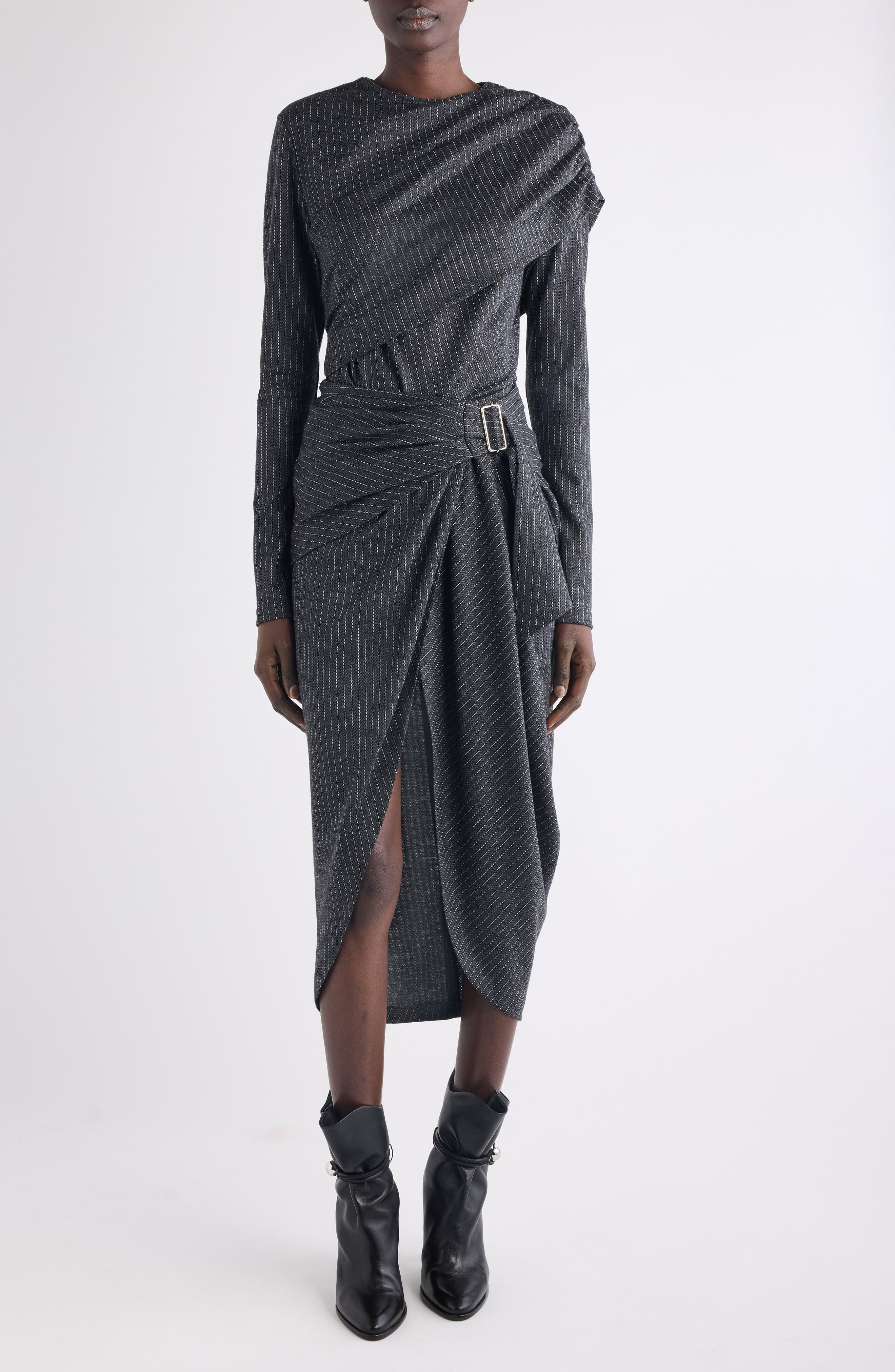 Isabel Marant Reilly Pinstripe Wool Blend Faux Wrap Skirt in Anthracite at Nordstrom - 2