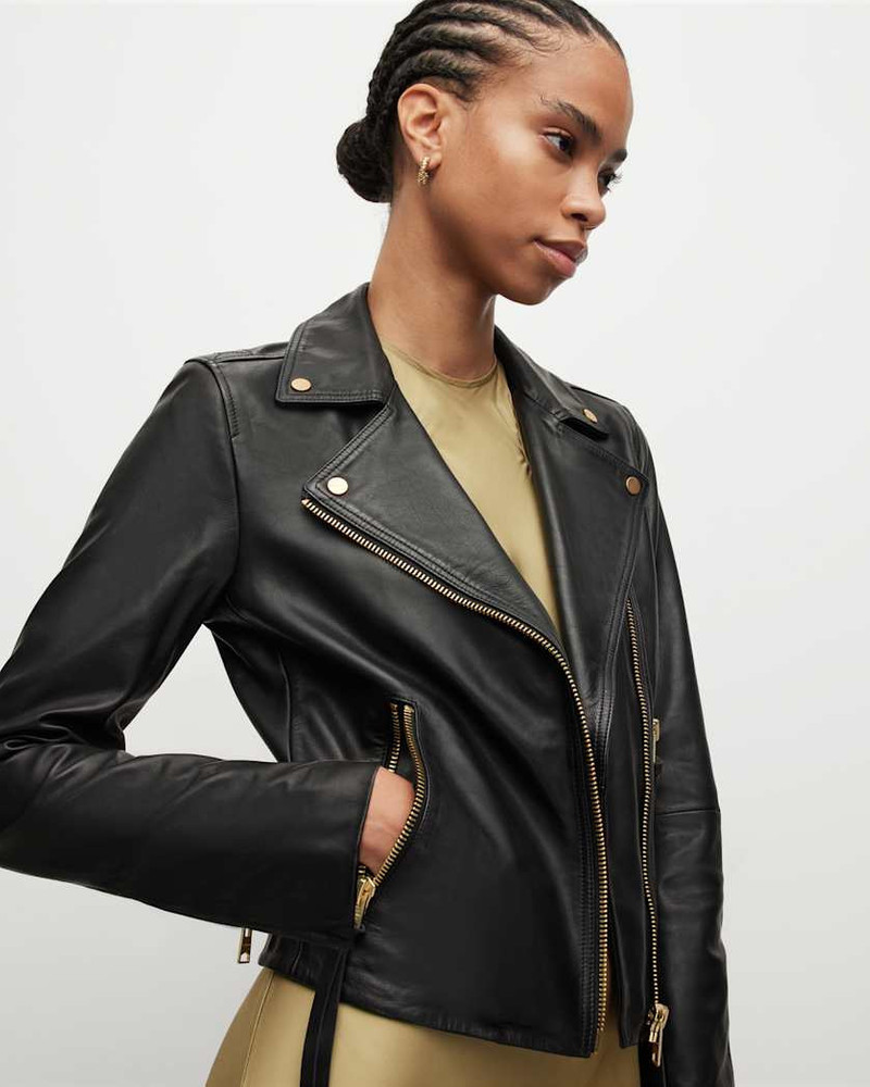DALBY SLIM FIT GOLD LEATHER BIKER JACKET 3
