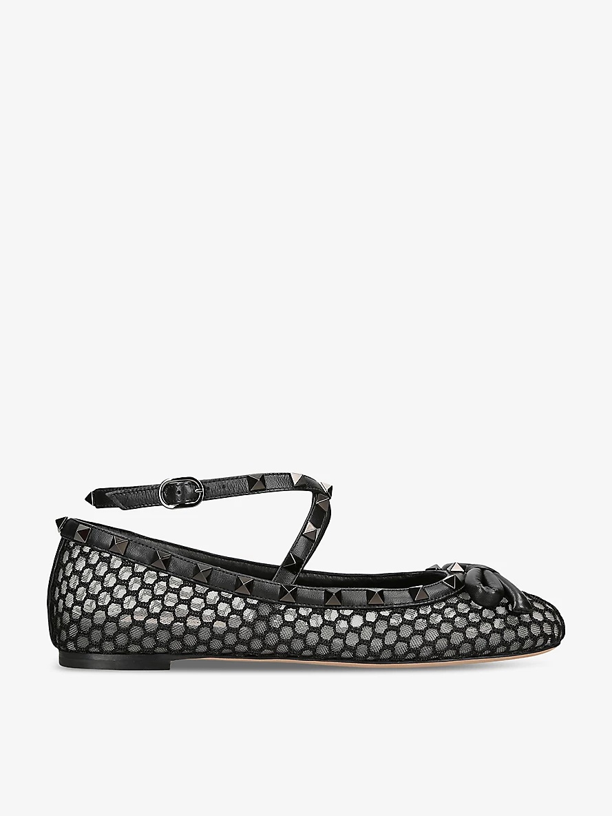 Rockstud bow-embellished mesh ballet flats - 1