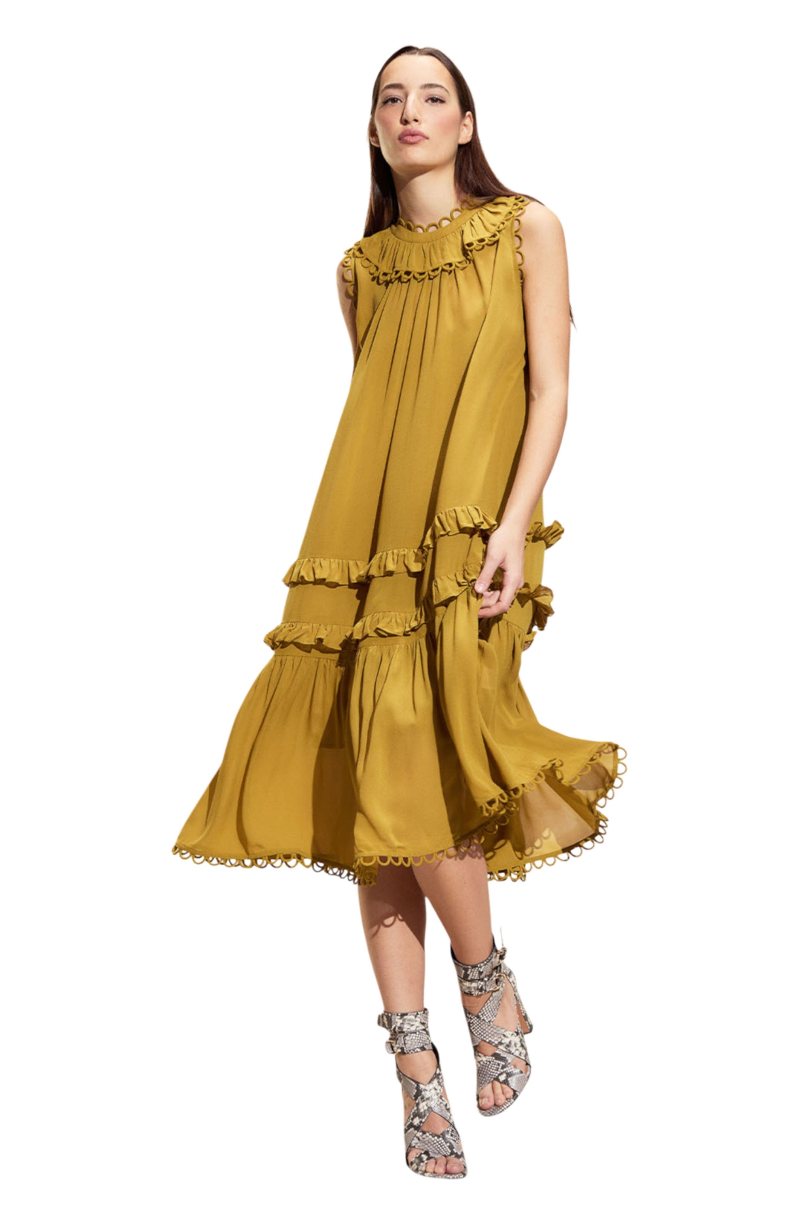 Cynthia Rowley Annabelle Sleeveless Midi Dress in Golden Yellow at Nordstrom - 2