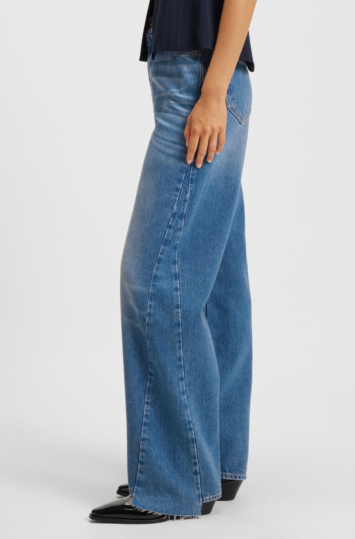 RELAXED-FIT JEANS IN INDIGO DENIM WITH STEPPED HEMS - 5