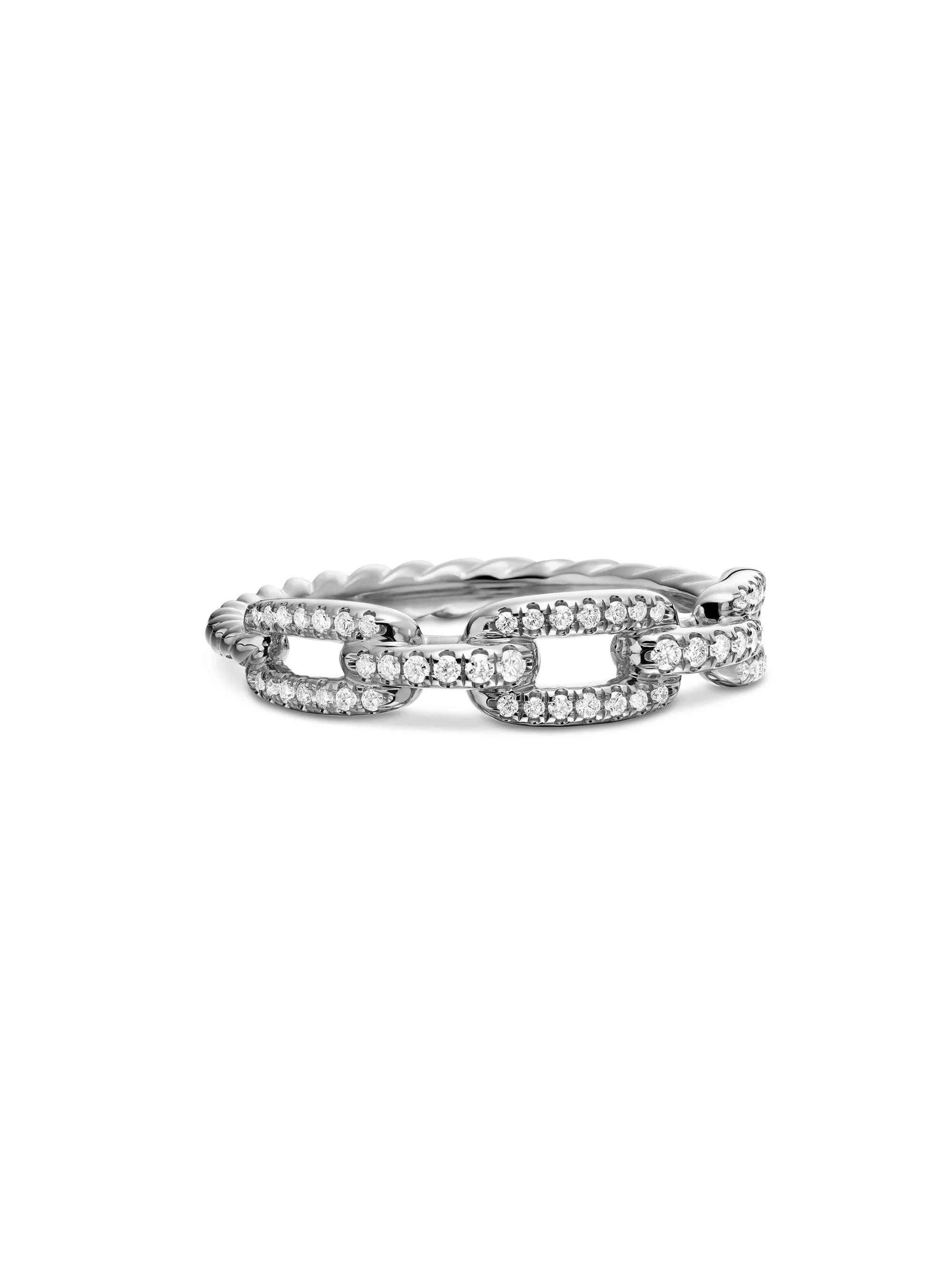 Women's Stax Chain Link Ring in 18K White Gold - Diamond - 1