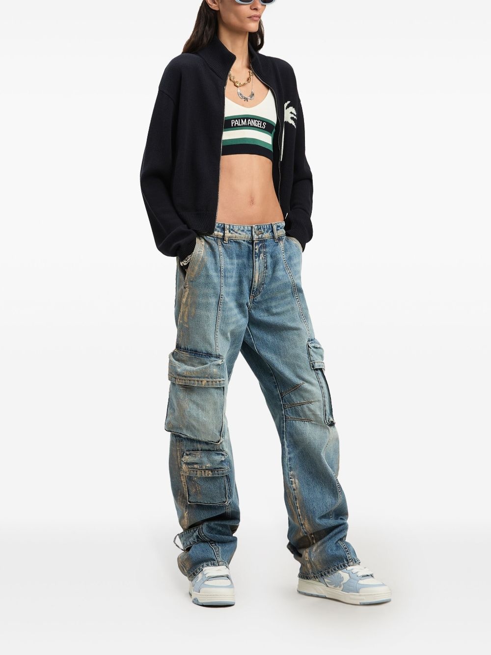 palm tree knitted track top - 2