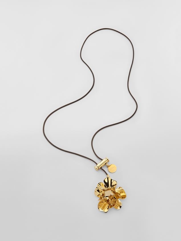 BRASS FLOWER NECKLACE WITH FLOWER PENDANT - 1
