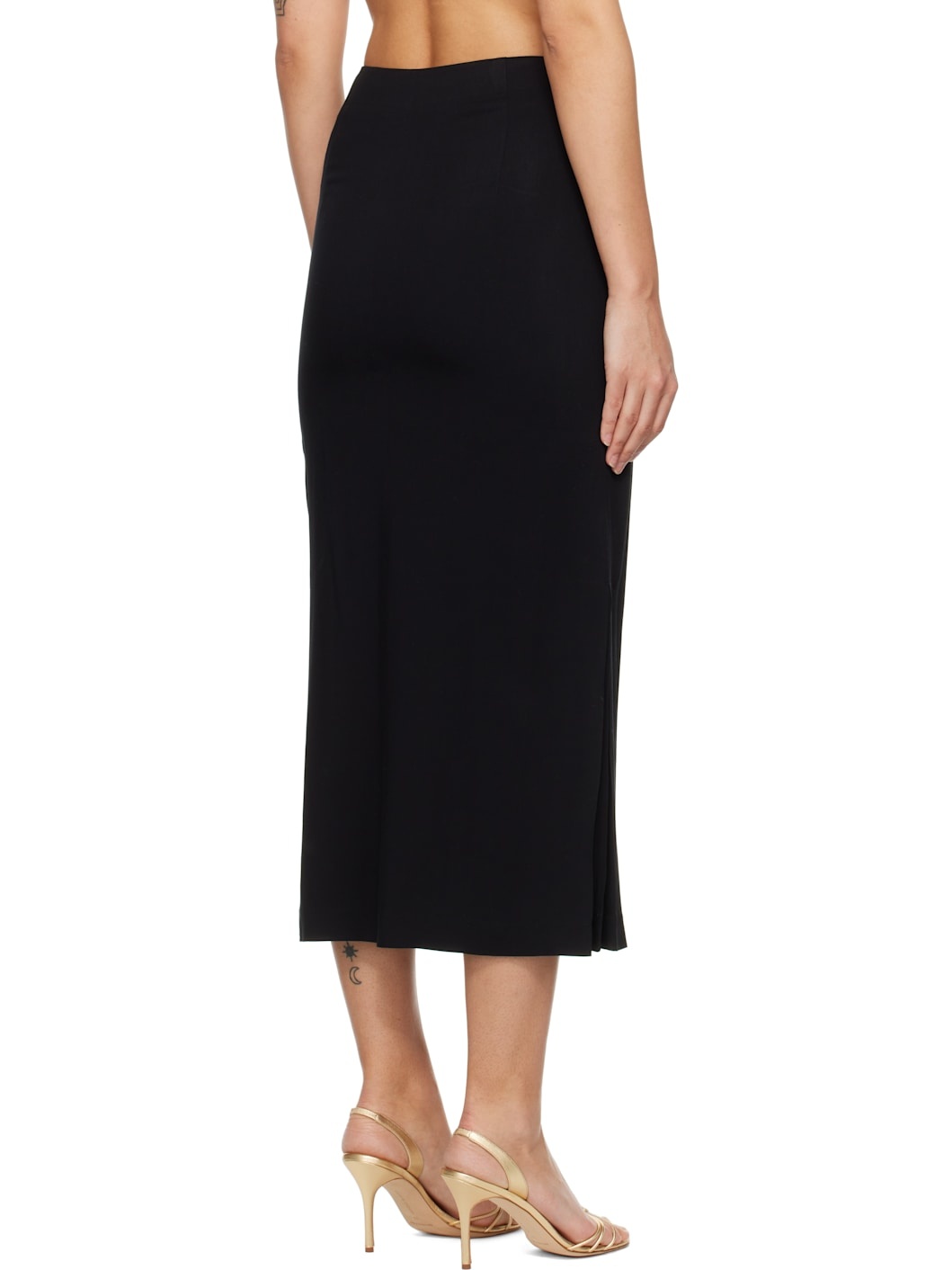 Black Front Slit Midi Skirt - 3