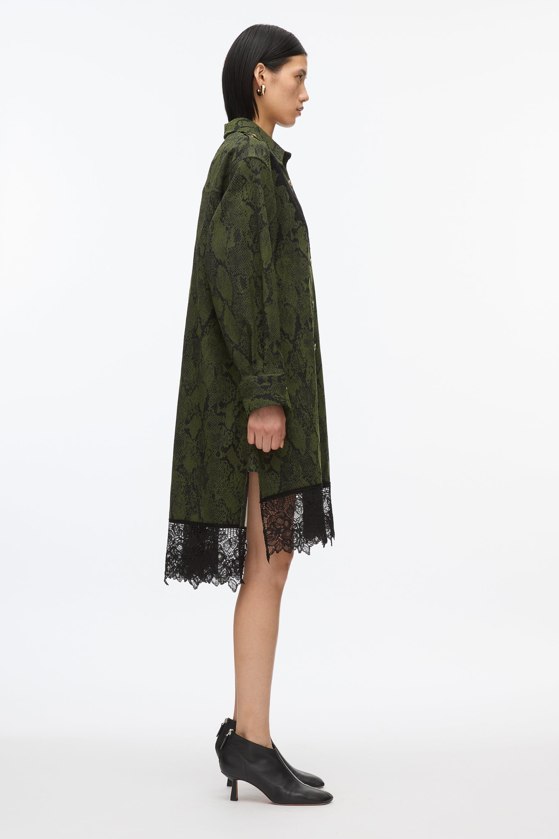 Strech Snake Shirt Dress with Lace Inlay - 3