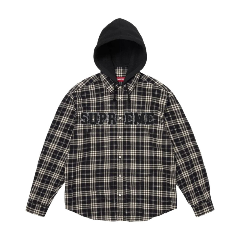 Supreme FW26 Appliqué Hooded Flannel Shirt 'Black' SUP-FW26-022-BLK - 1