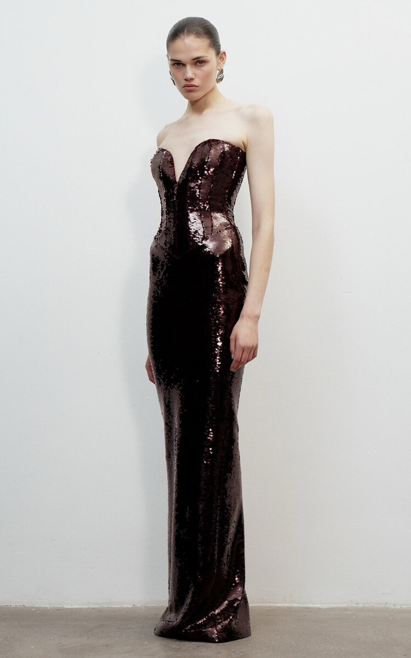 THE NEW ARRIVALS ILKYAZ OZEL Azzurra Strapless Gown burgundy outlook