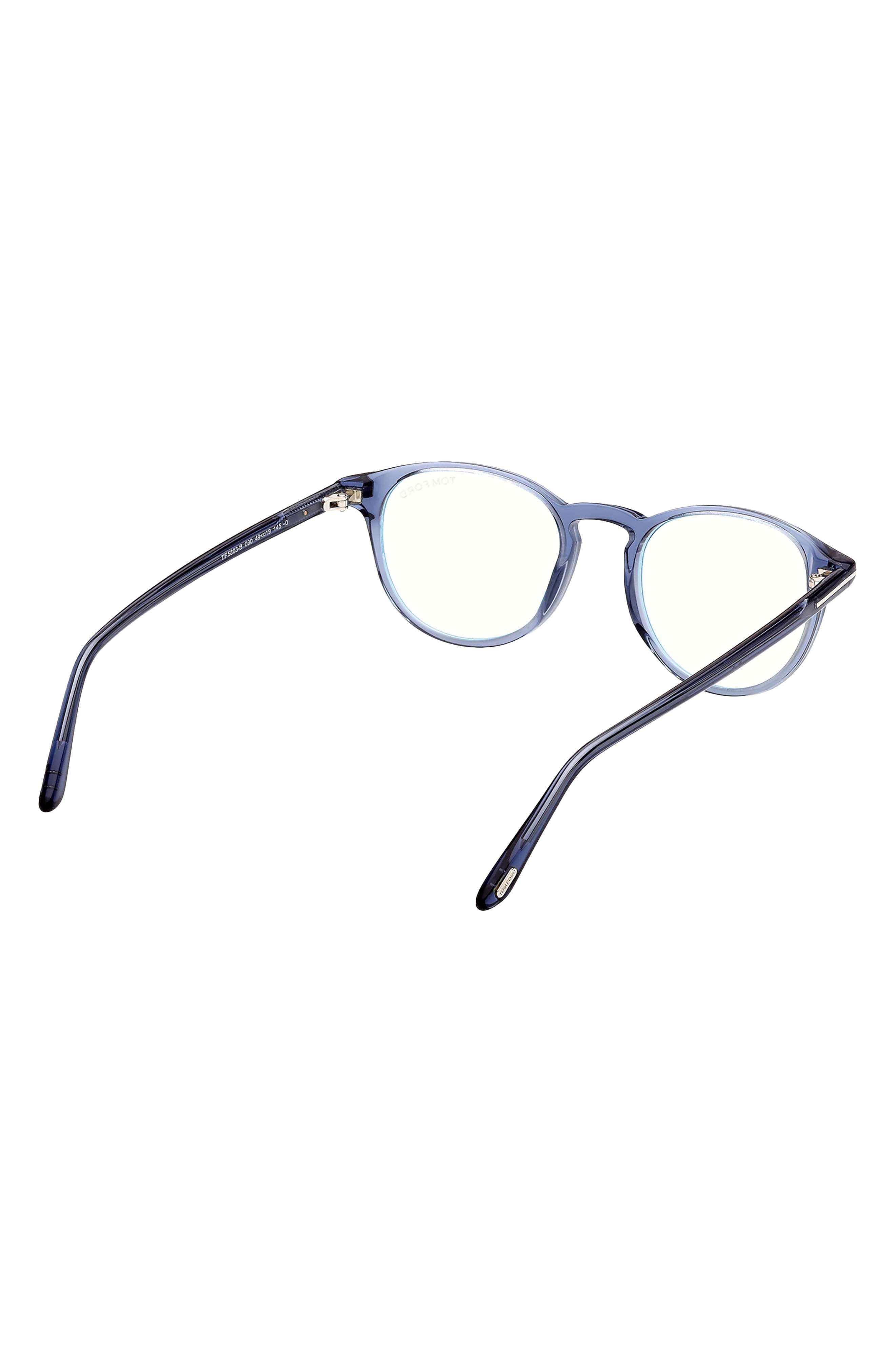 TOM FORD 51mm Round Blue Light Blocking Optical Glasses in Shiny Blue at Nordstrom - 6