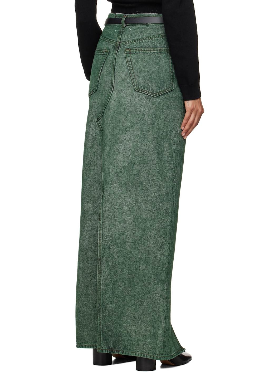 Green Long Denim Maxi Skirt - 3
