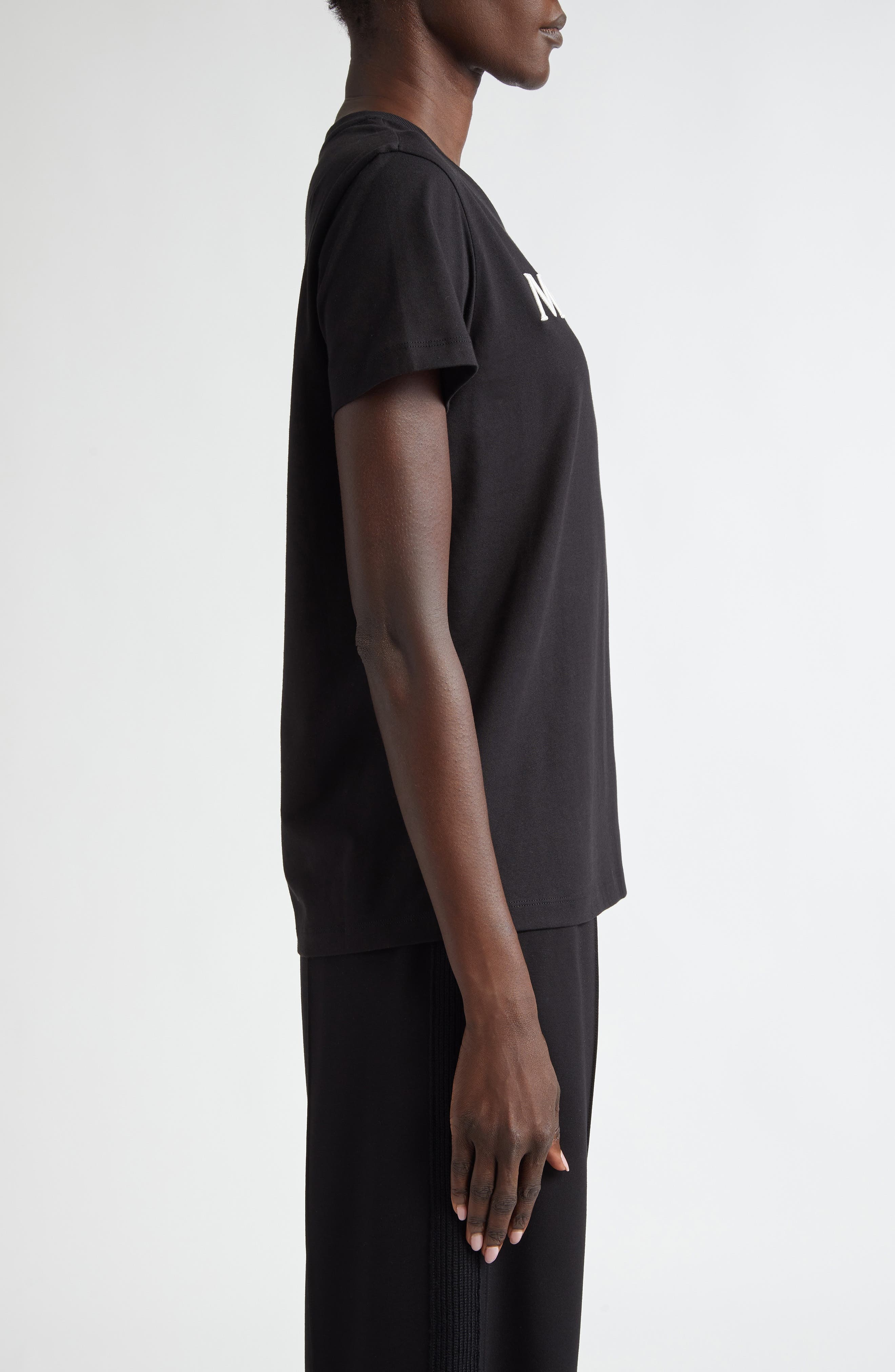 Moncler Logo Embroidered Cotton T-Shirt in Black at Nordstrom - 3