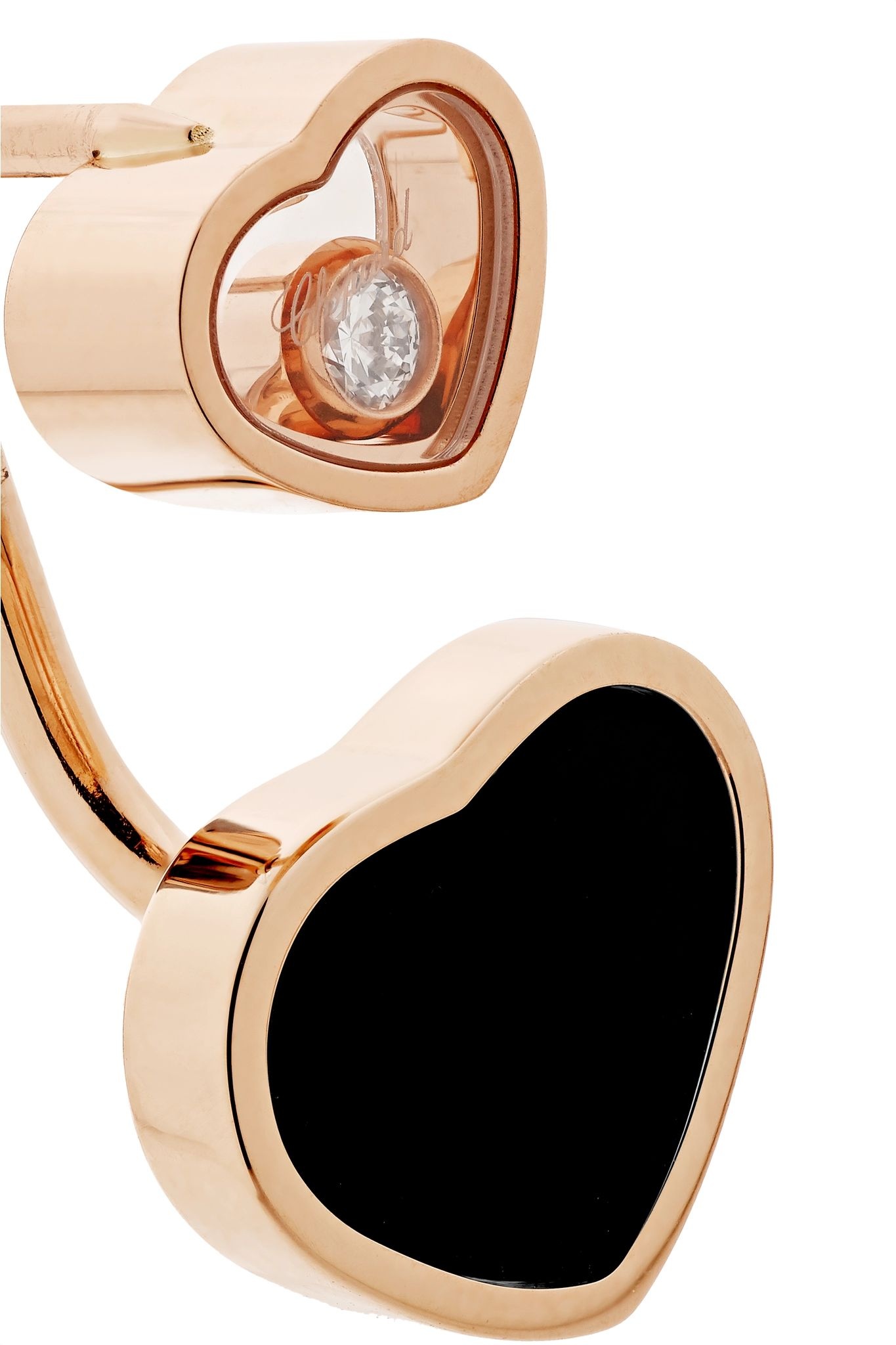 Happy Hearts 18-karat rose gold, diamond and onyx earrings - 4