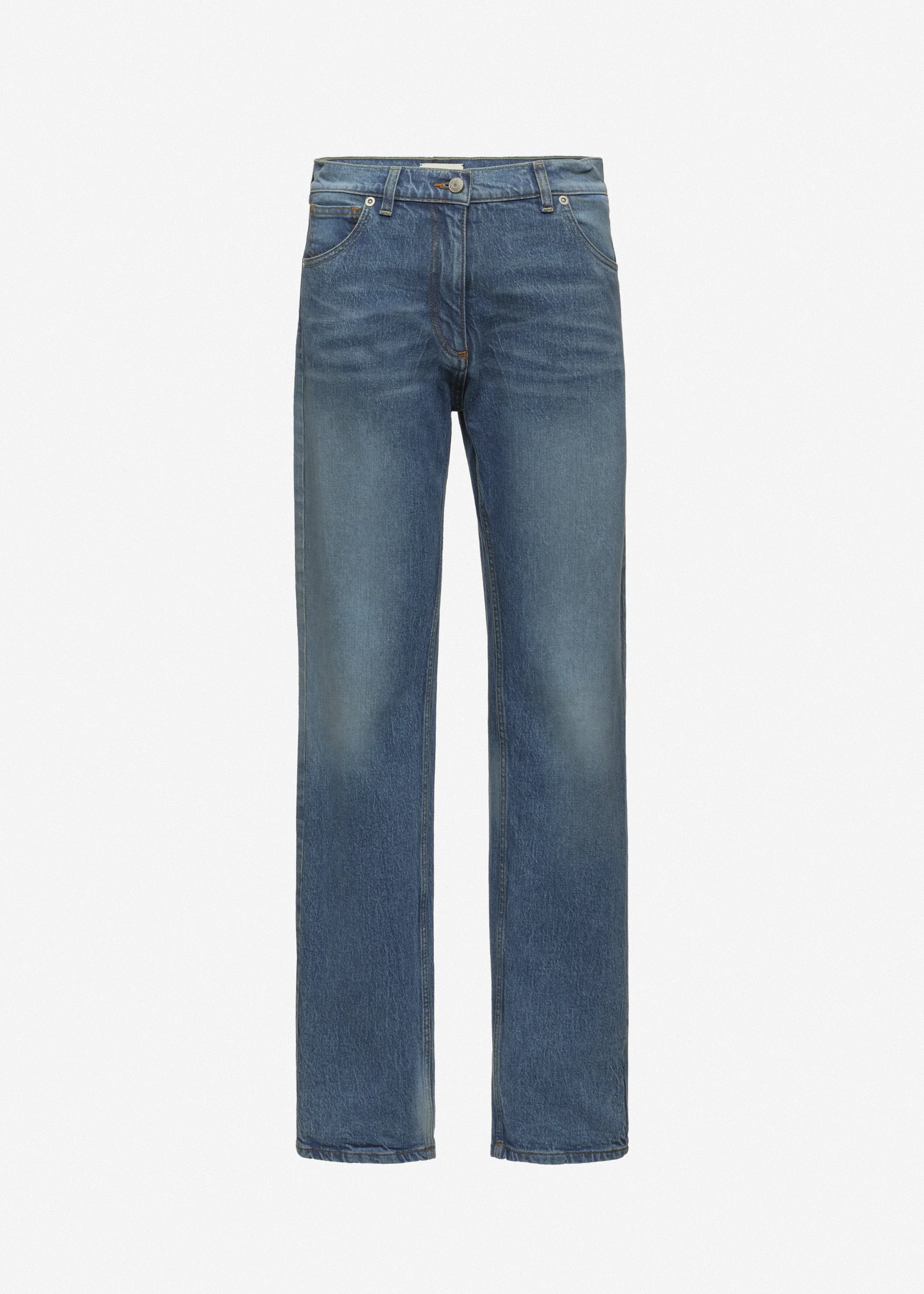 Denim mid-waist straight-leg jeans in blue - 1