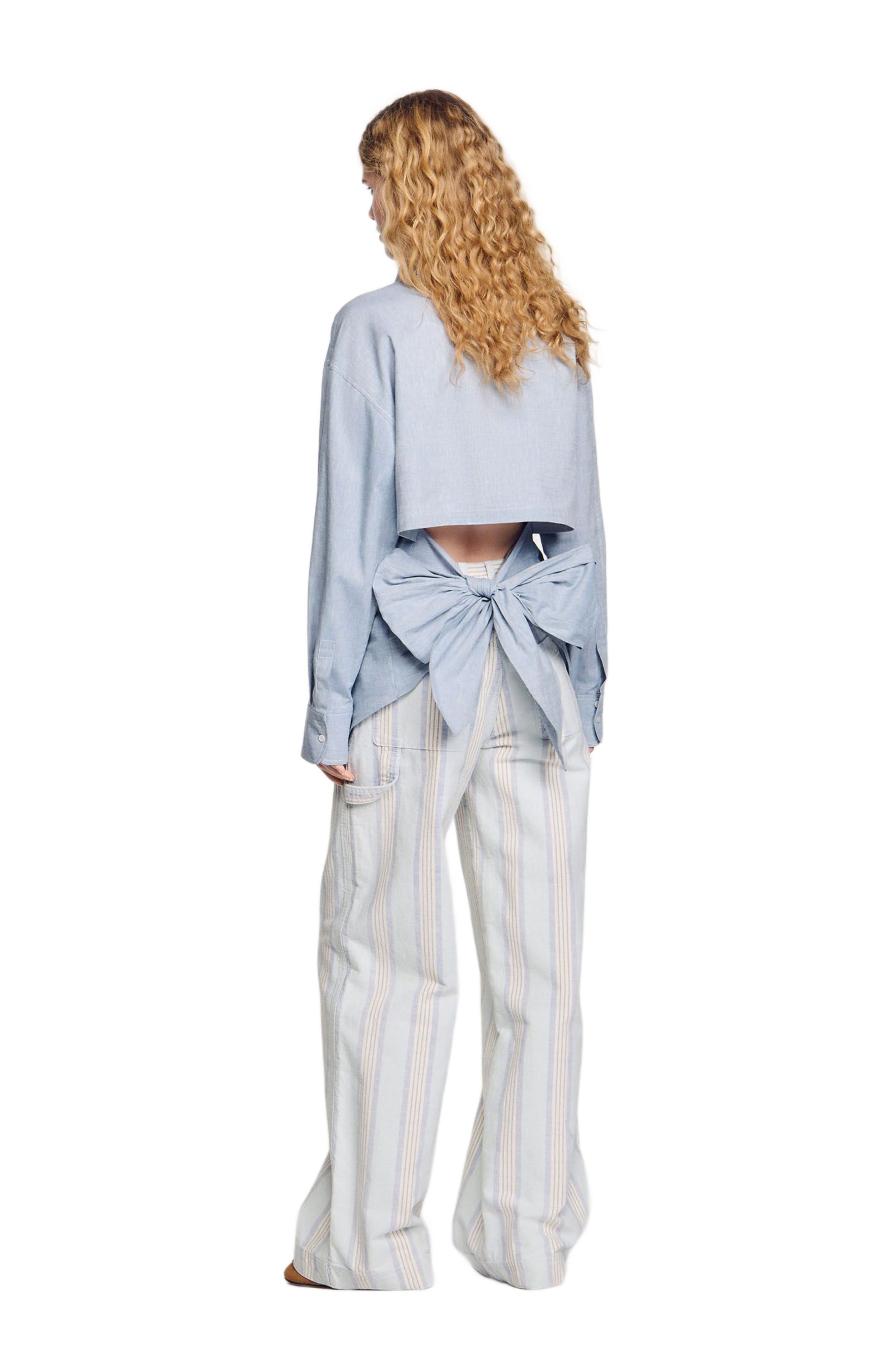 SANDRO Long tie-back shirt in Sky Blue at Nordstrom - 2