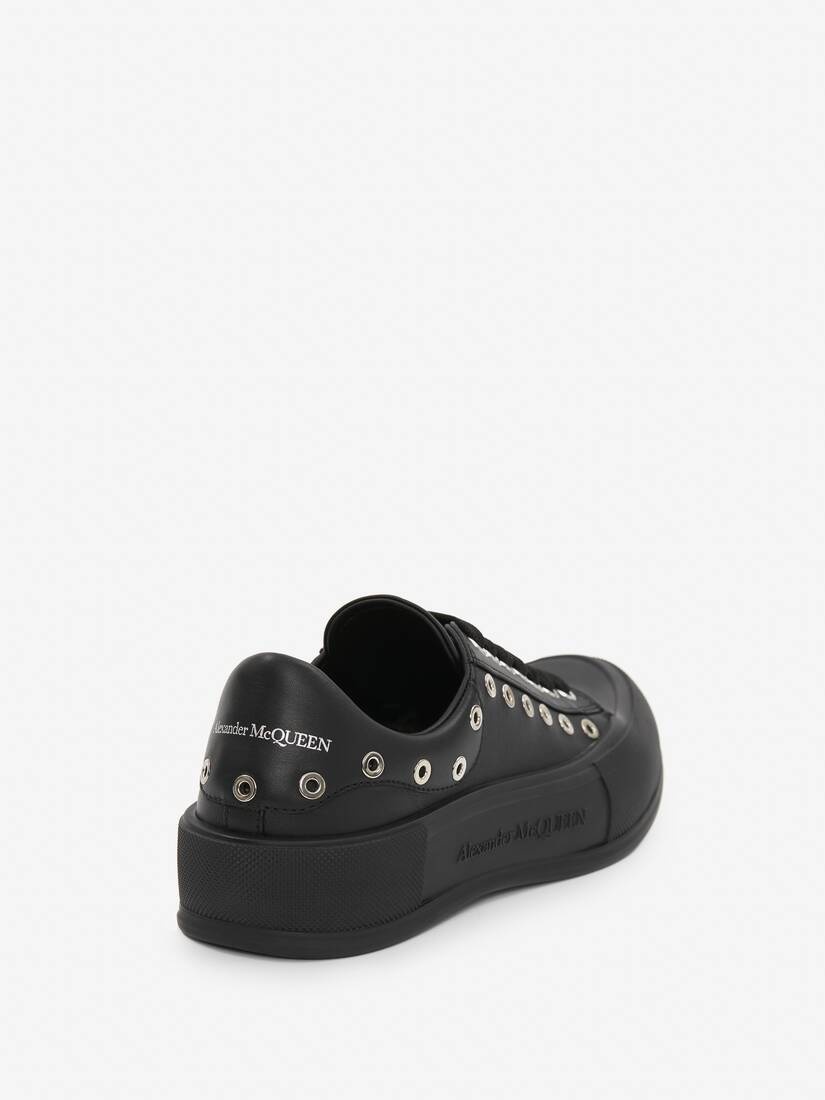 Men's Deck Plimsoll in Black/silver - 3