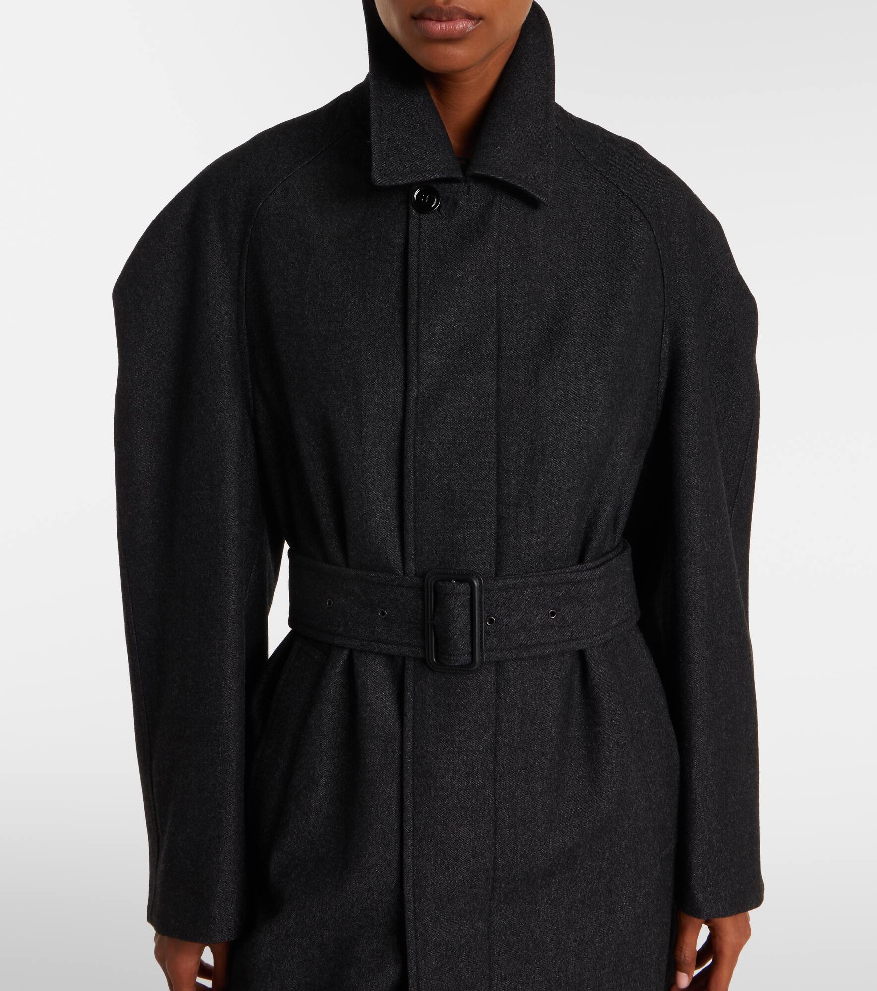 Belted wool and cotton twill coat - 5