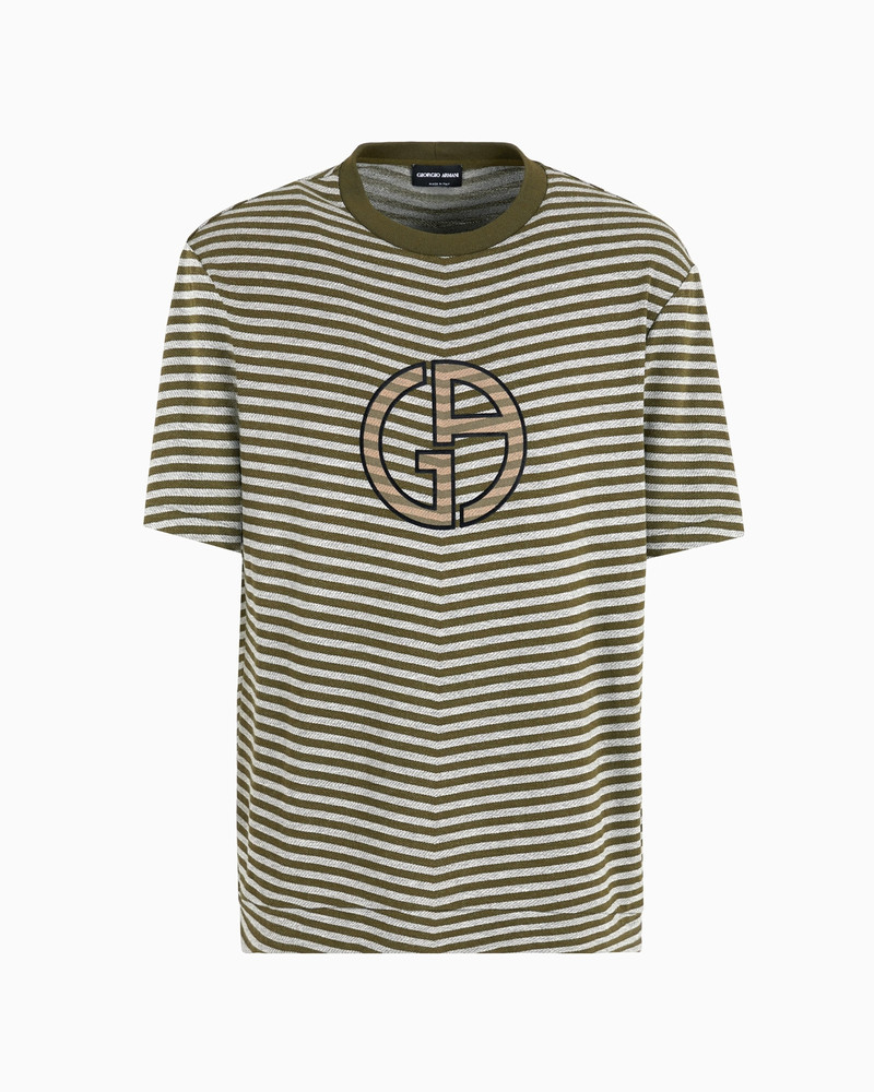 Chevron jacquard stretch viscose crew-neck T-shirt 1