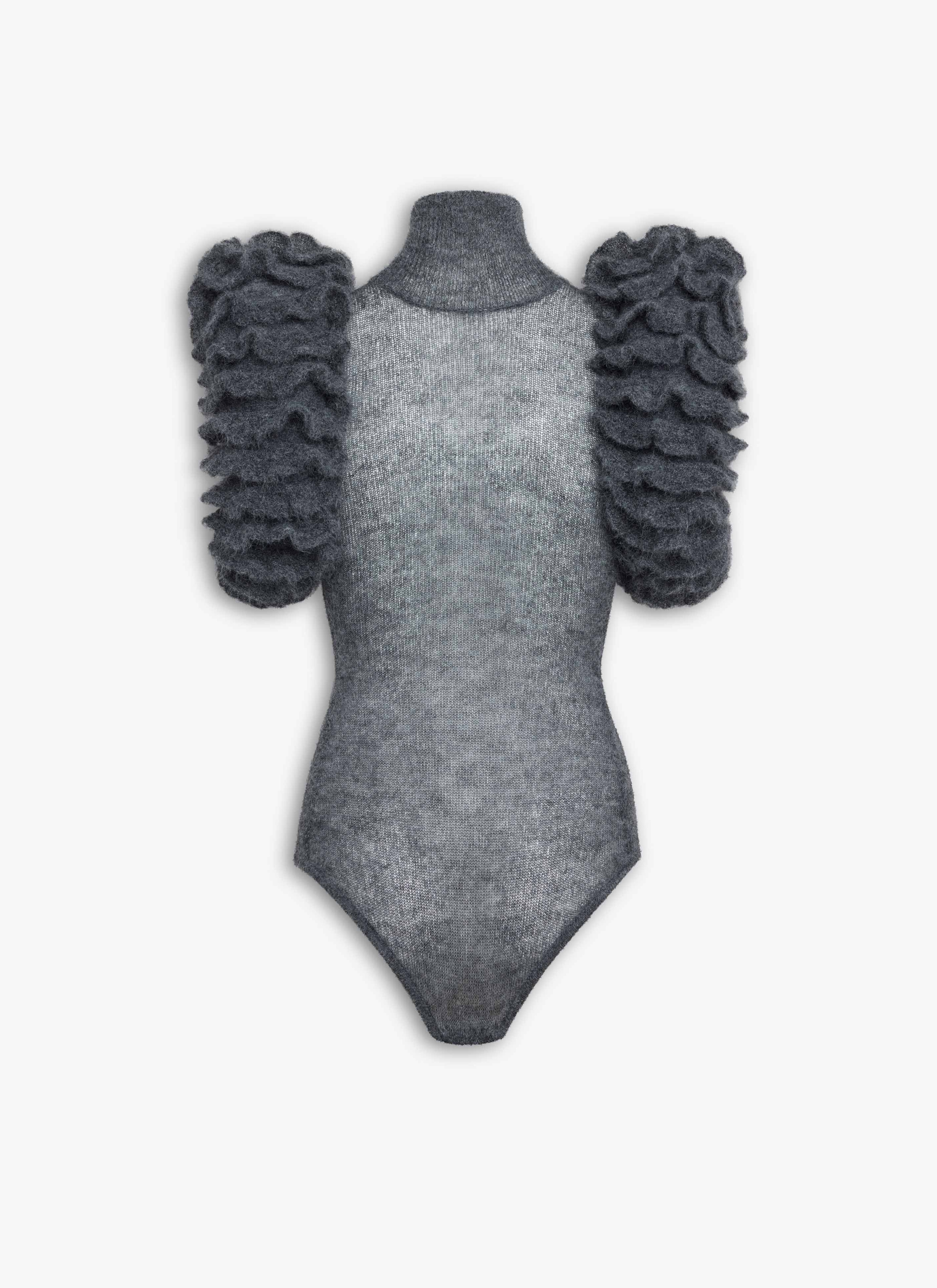 MOHAIR KNIT SCULPTURAL RUFFLE BODYSUIT - 4