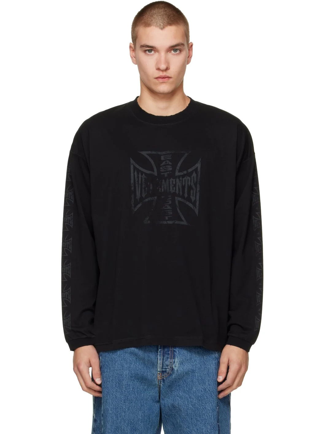 Black Biker Cross Logo Longsleeve T-shirt - 1