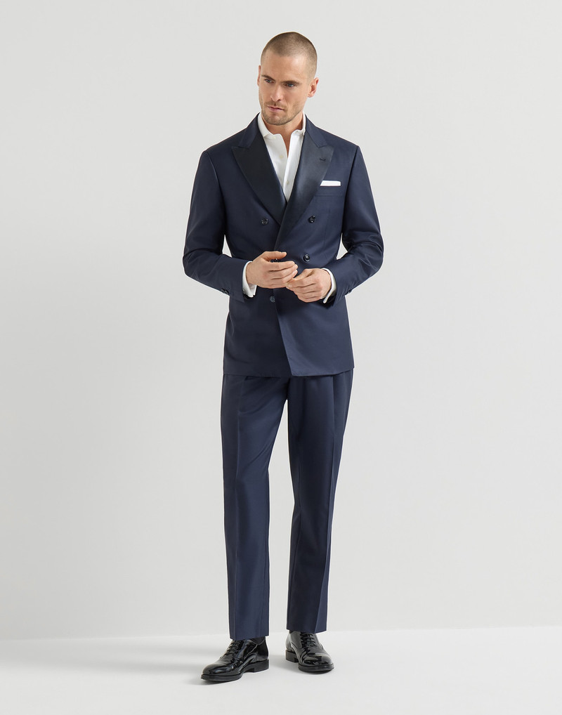 Lightweight virgin wool and silk twill tuxedo with one-and-a-half breasted jacket and double-pleated 2