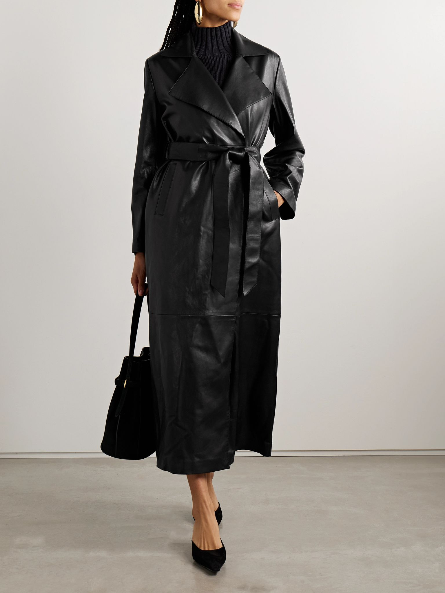 Kasha belted leather trench coat Black - 2