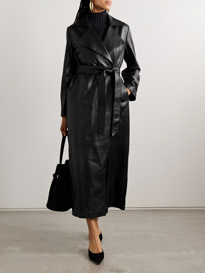 NOUR HAMMOUR Kasha belted leather trench coat Black outlook