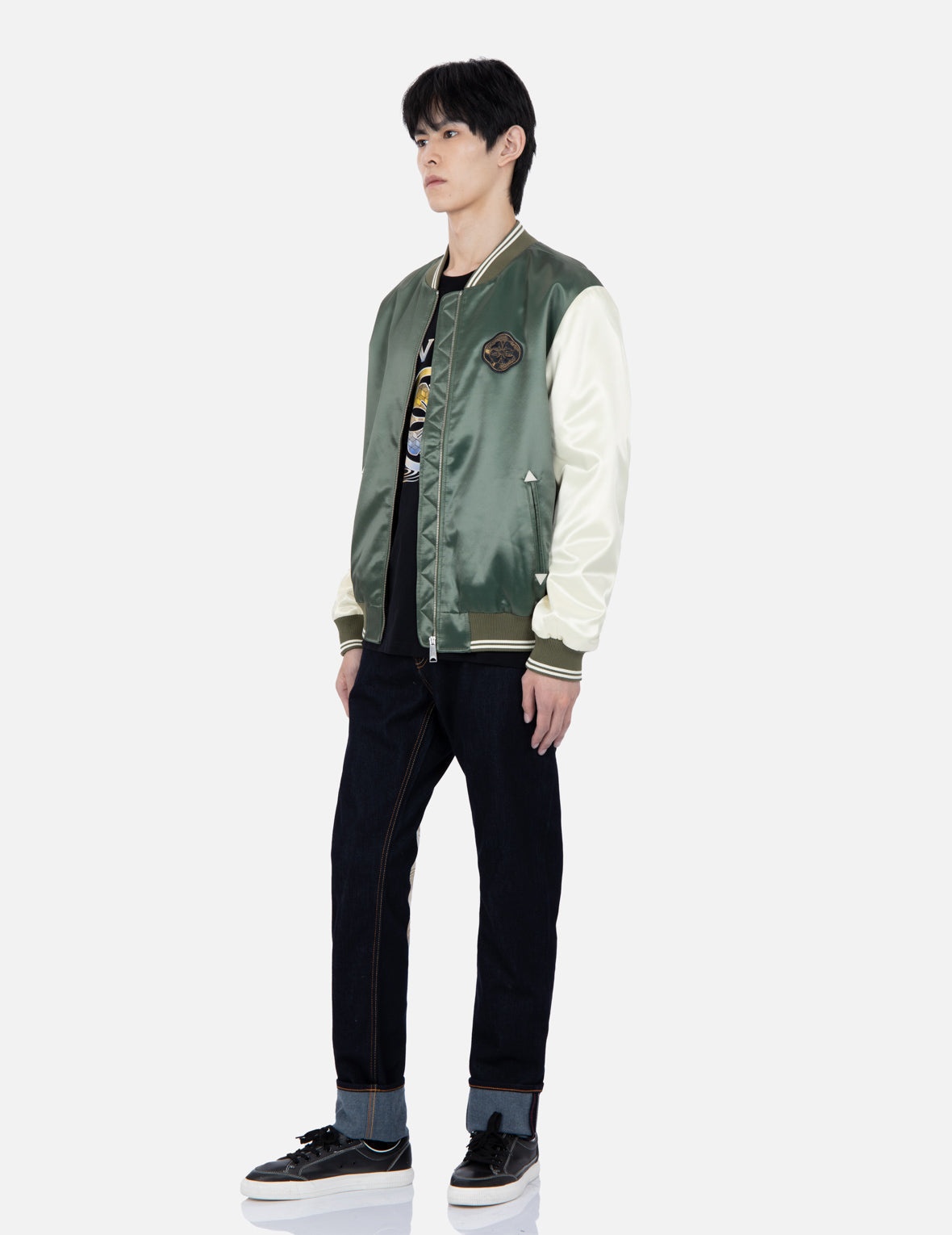 Tattoo Koi Embroidery Padded Bomber Jacket - 4