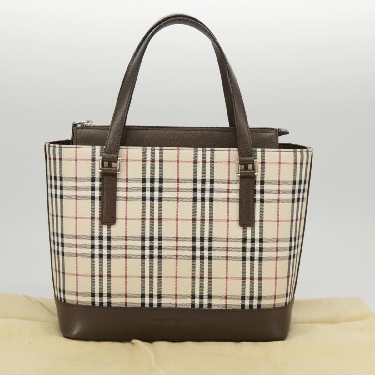 Burberry Nova Check Hand Bag Canvas Leather Beige - 12