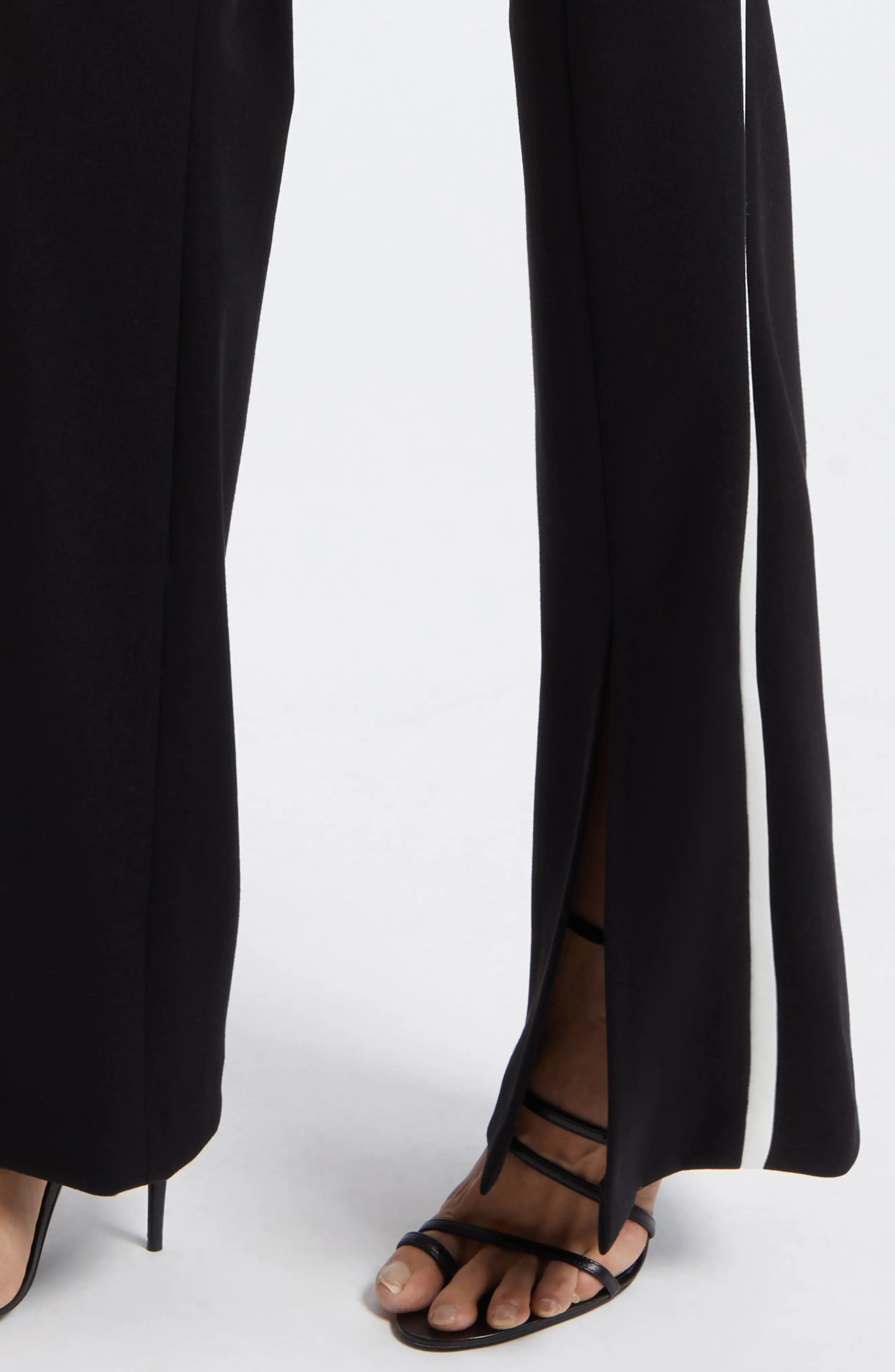 Princess Slit Hem Flare Pants in Black/Off White - 5