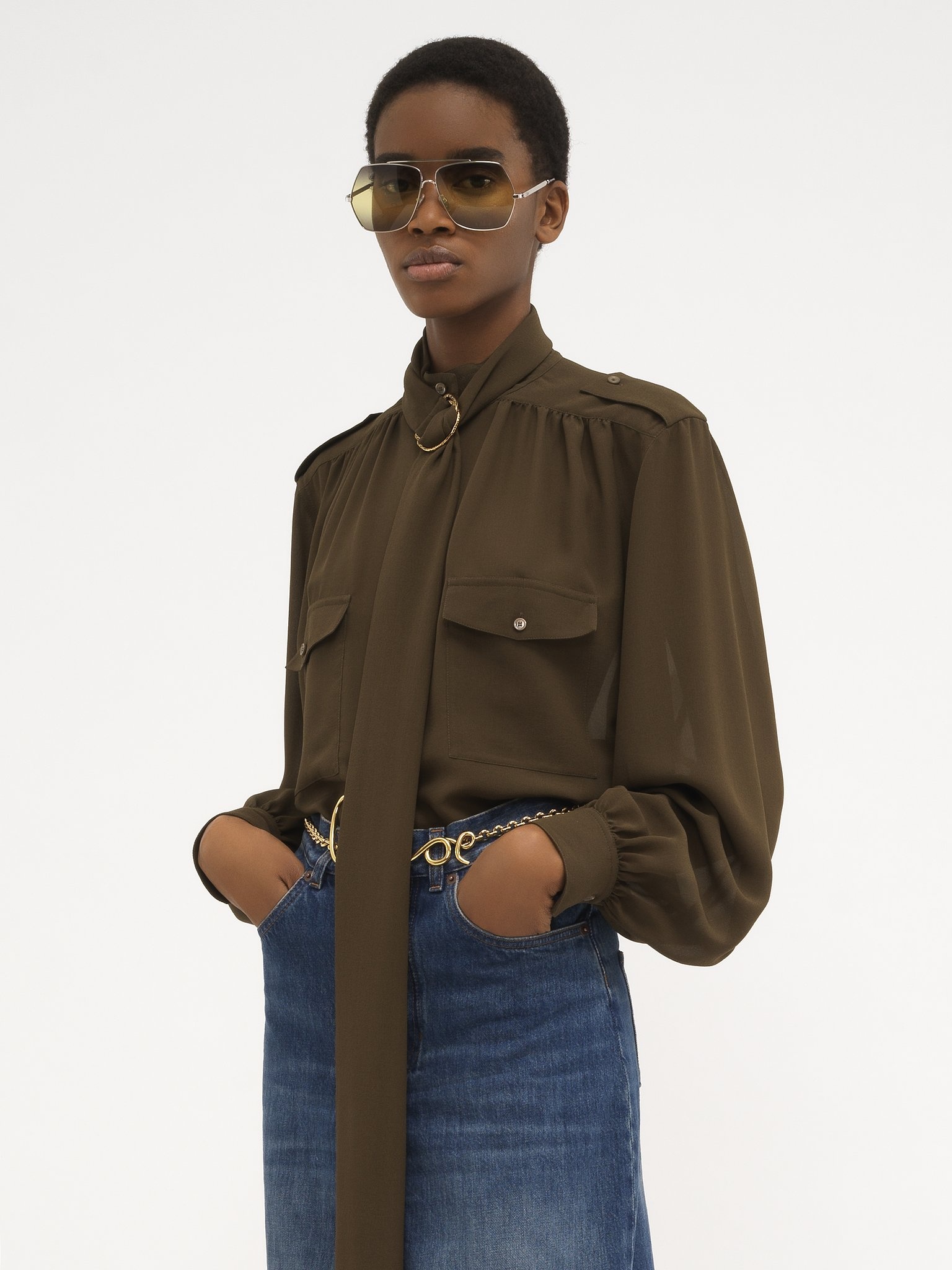 OFFICER LAVALLIÈRE BLOUSE IN SILK GEORGETTE - 4