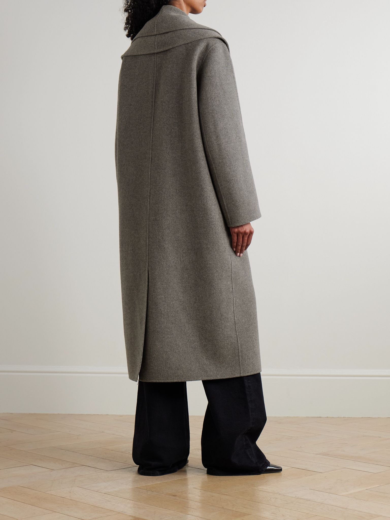 Double-breasted wool and cashmere-blend coat Charcoal - 4