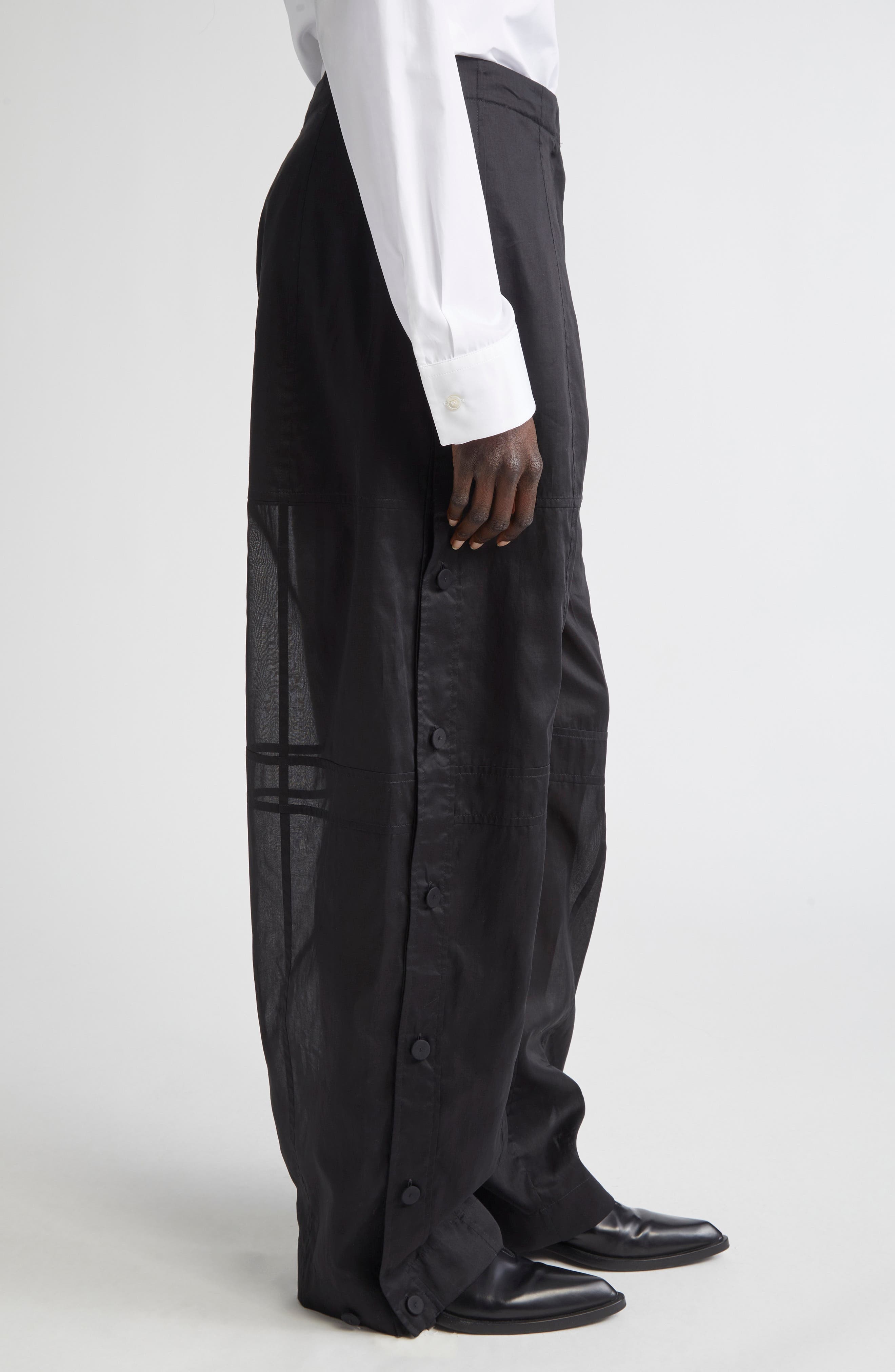 Jil Sander Relaxed Cotton Organdy Straight Leg Pants in Black at Nordstrom - 4