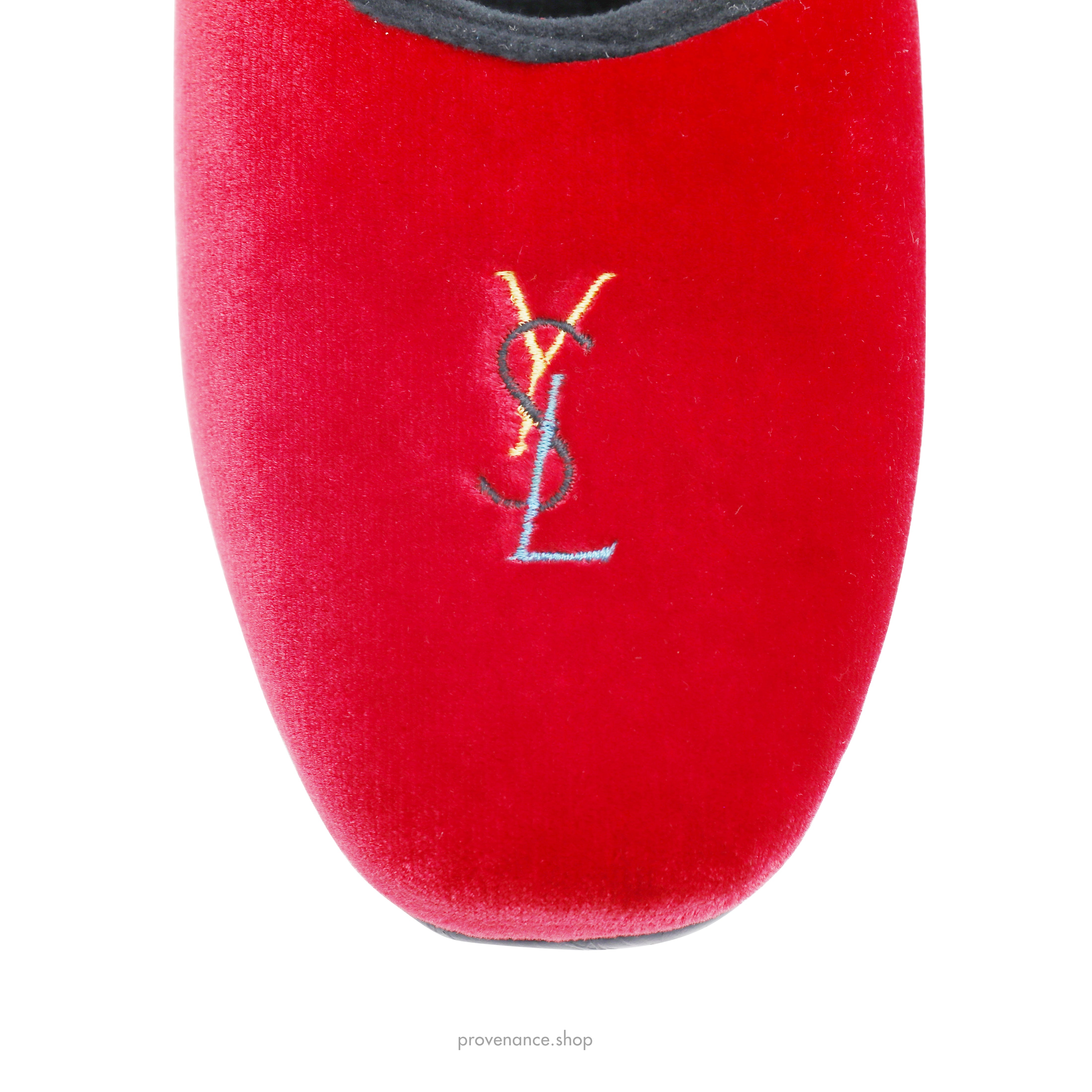 Yves Saint Laurent YSL Velvet Logo Slipper - Red - 6