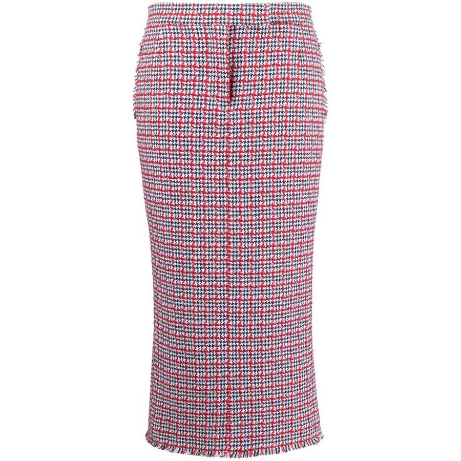 Thom Browne Ladies Check Summer Tweed Fray Maxi Low Rise Pencil Skirt - 5